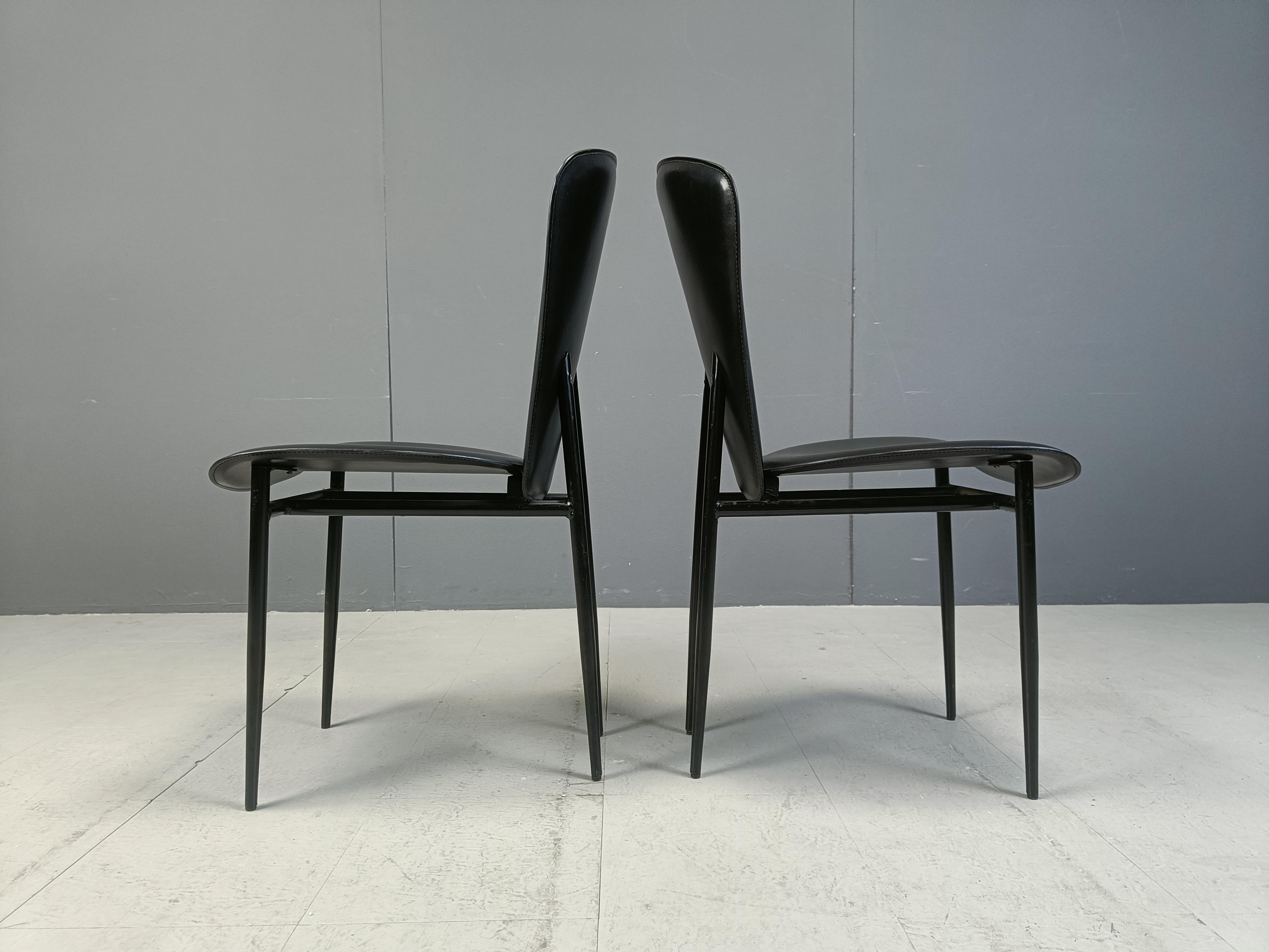 Set of 6 postmodern leather dining chairs, 1980s For Sale 4