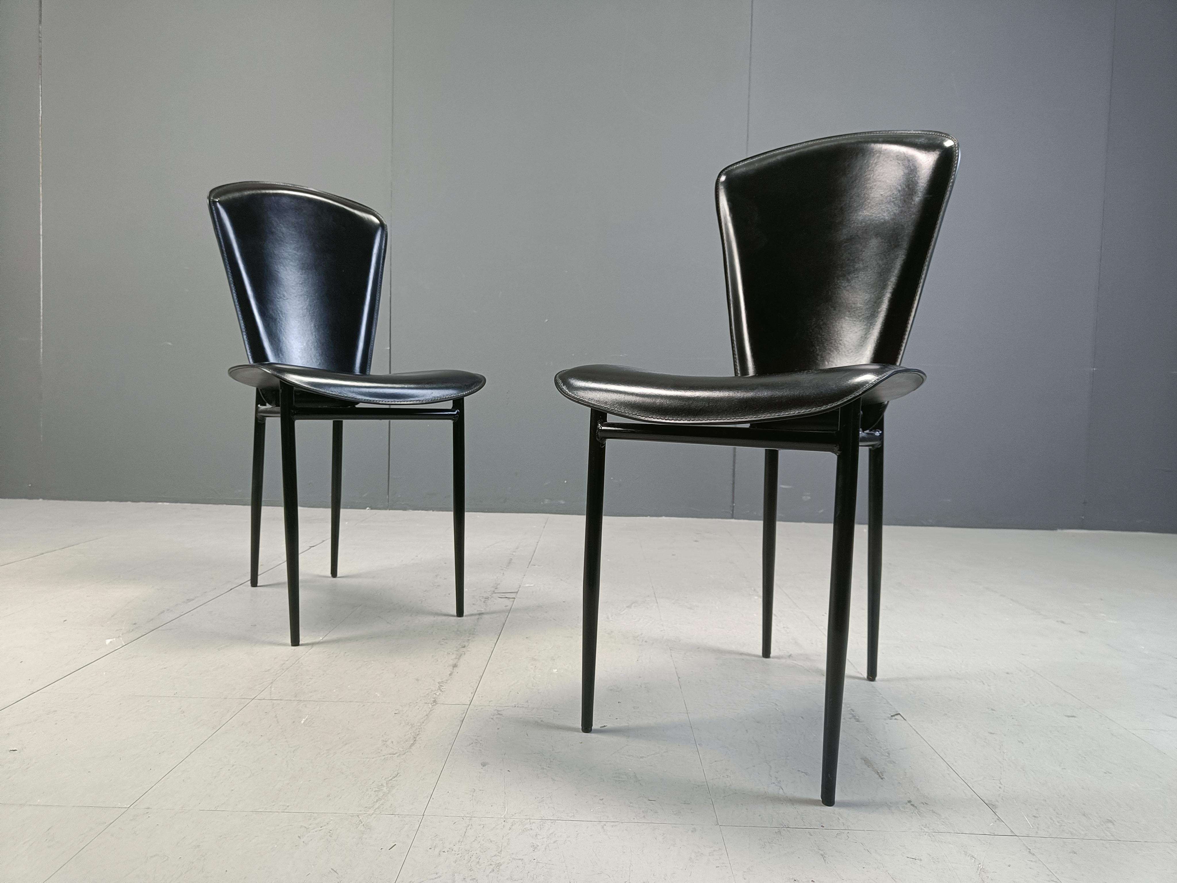 Set of 6 postmodern leather dining chairs, 1980s For Sale 2