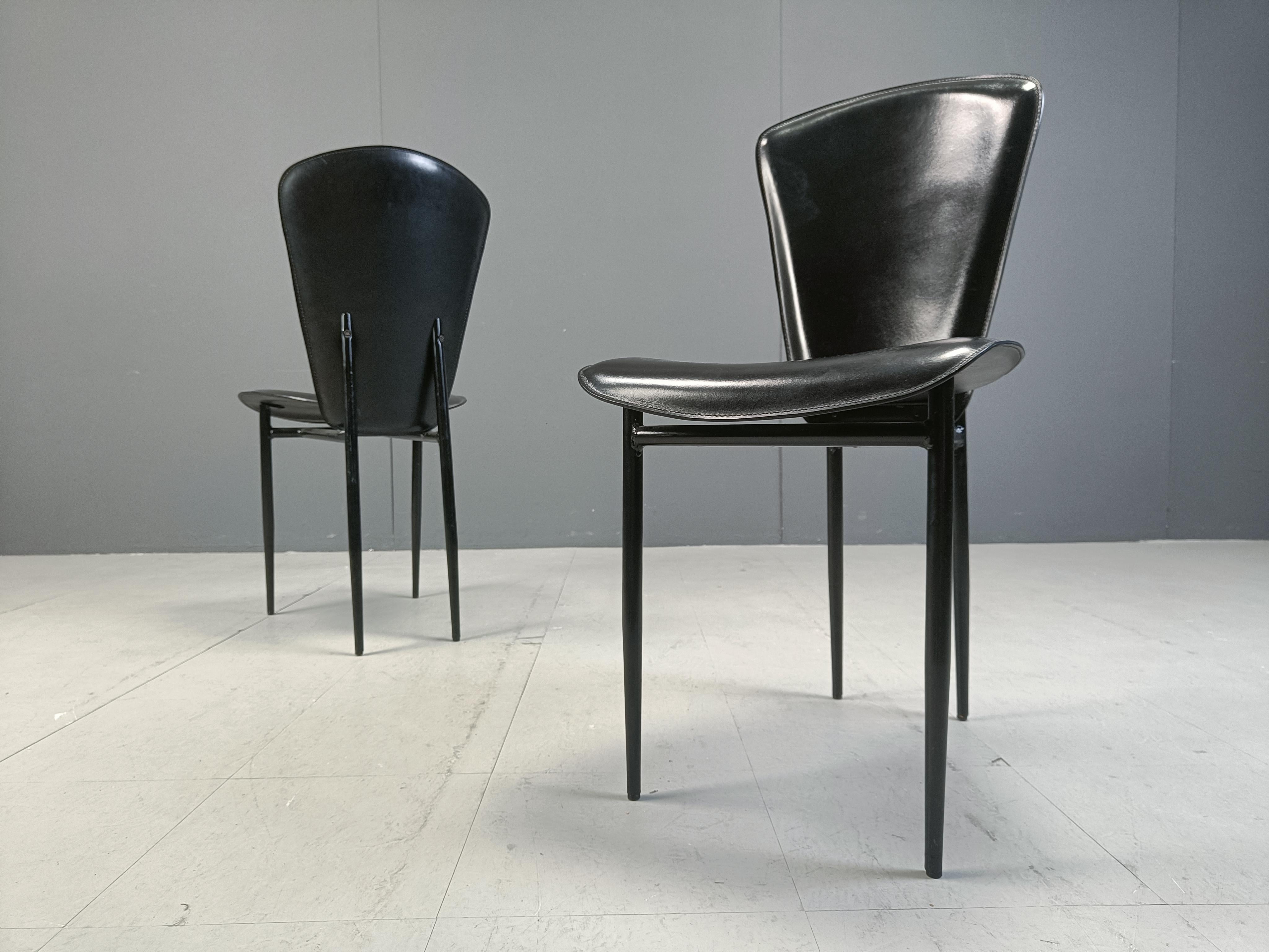Set of 6 postmodern leather dining chairs, 1980s For Sale 3