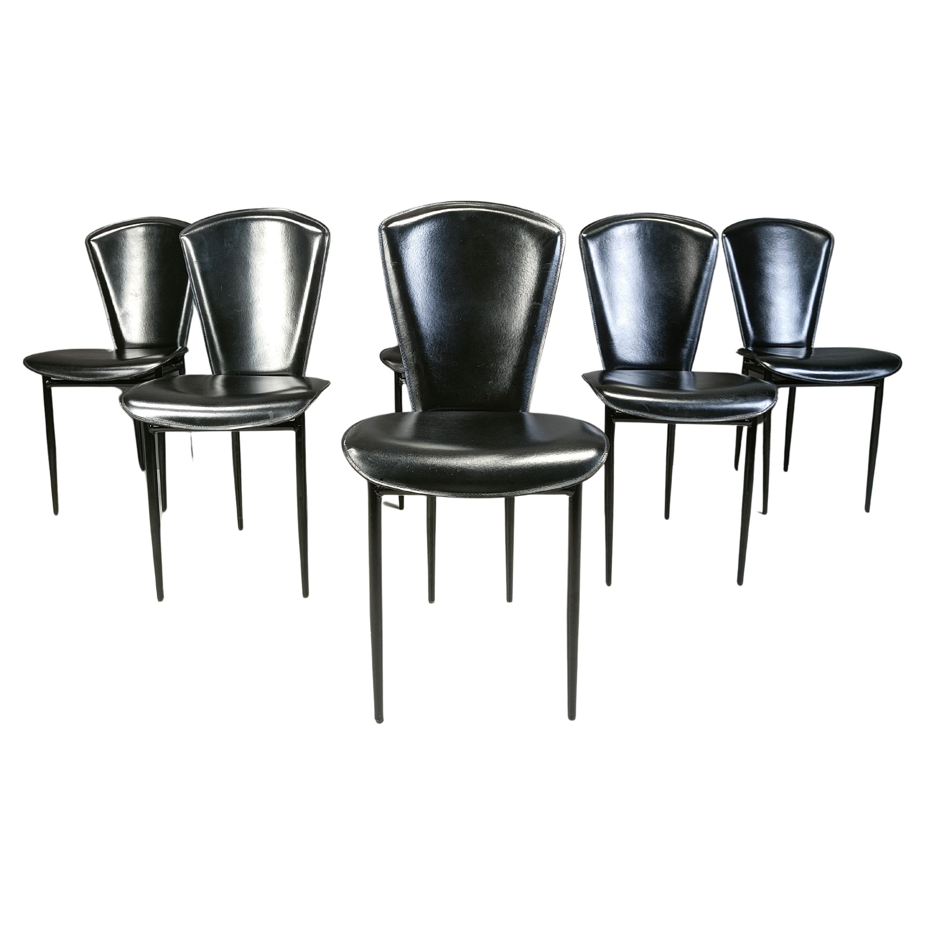Set of 6 postmodern leather dining chairs, 1980s