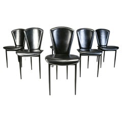 Set di 6 sedie da pranzo postmoderne in pelle, anni '80