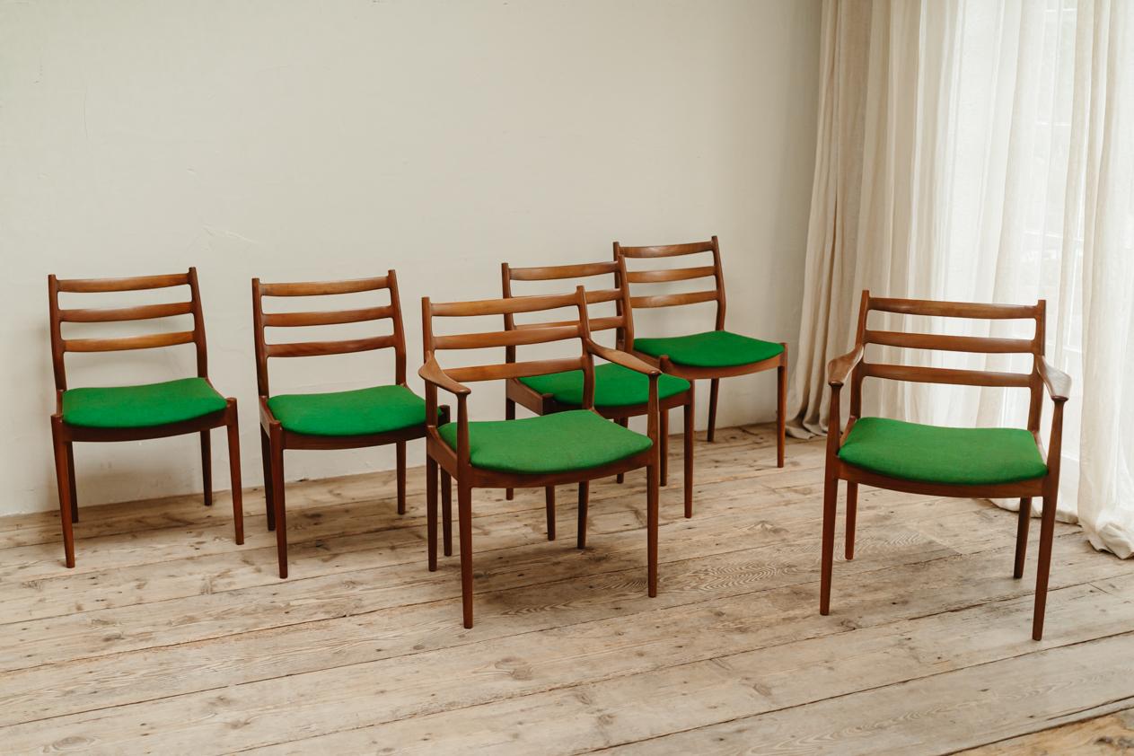 Fabric Set of 6 Poul Cadovius Dining Chairs for Cado, Denmark, 1959 For Sale