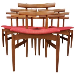 Lot de 6 chaises à manger danoises en teck Poul Hundevad modèle 30