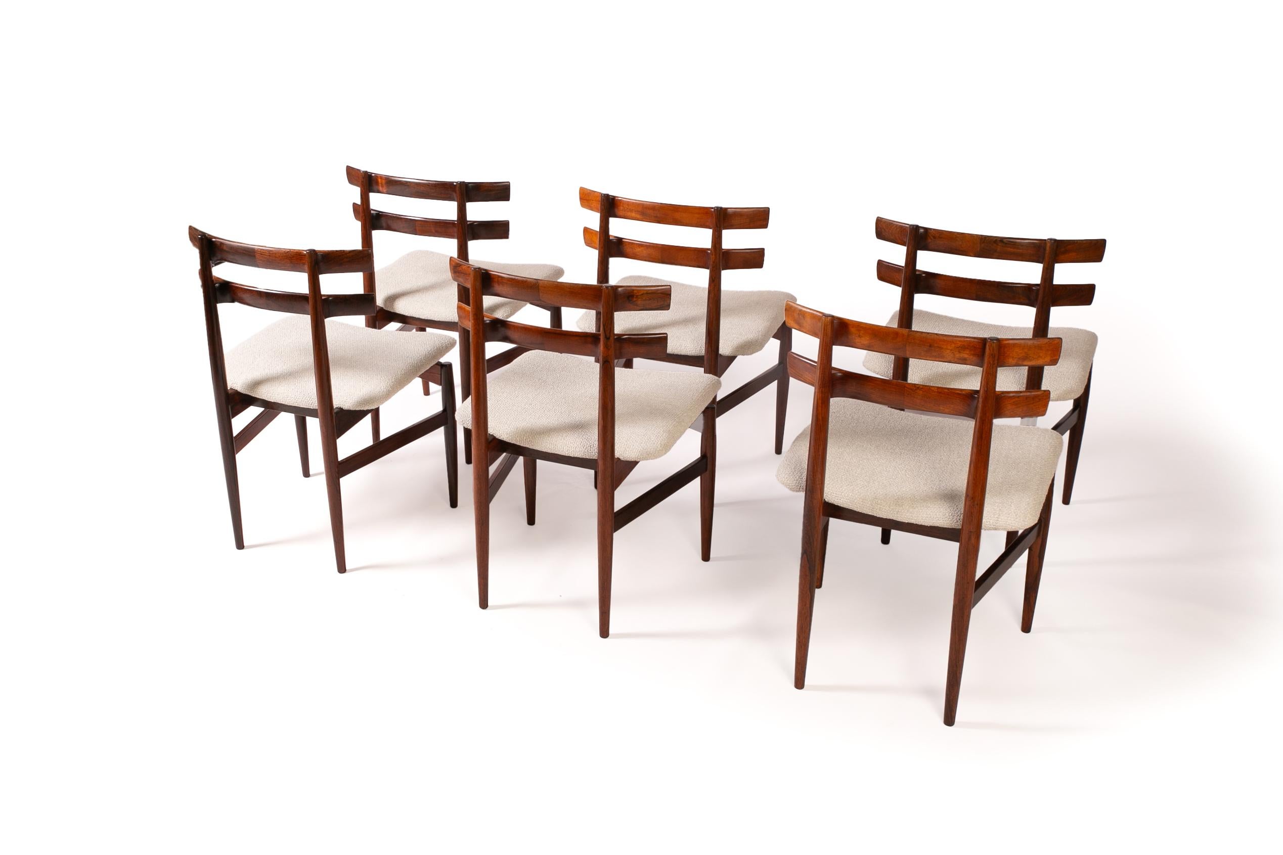 Ensemble de 6 chaises de salle à manger Poul Hundevad en bois de rose 1958, modèle 30. en vente 2