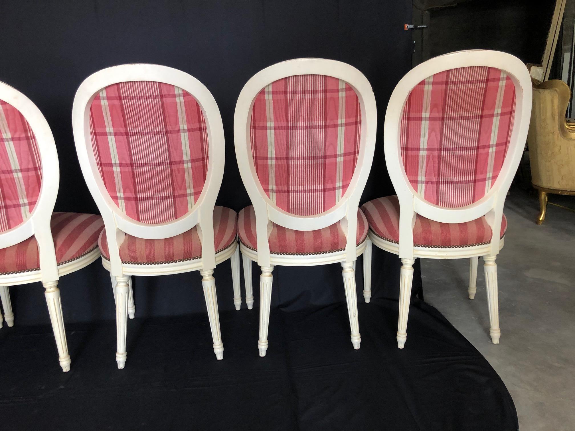 Upholstery Set of 6 Pretty Ivory Painted Louis XVI Style Cameo Back Dining Chairs