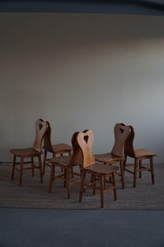 Set of 6 Danish Heart Chairs in Solid Pine, Made in 1950s