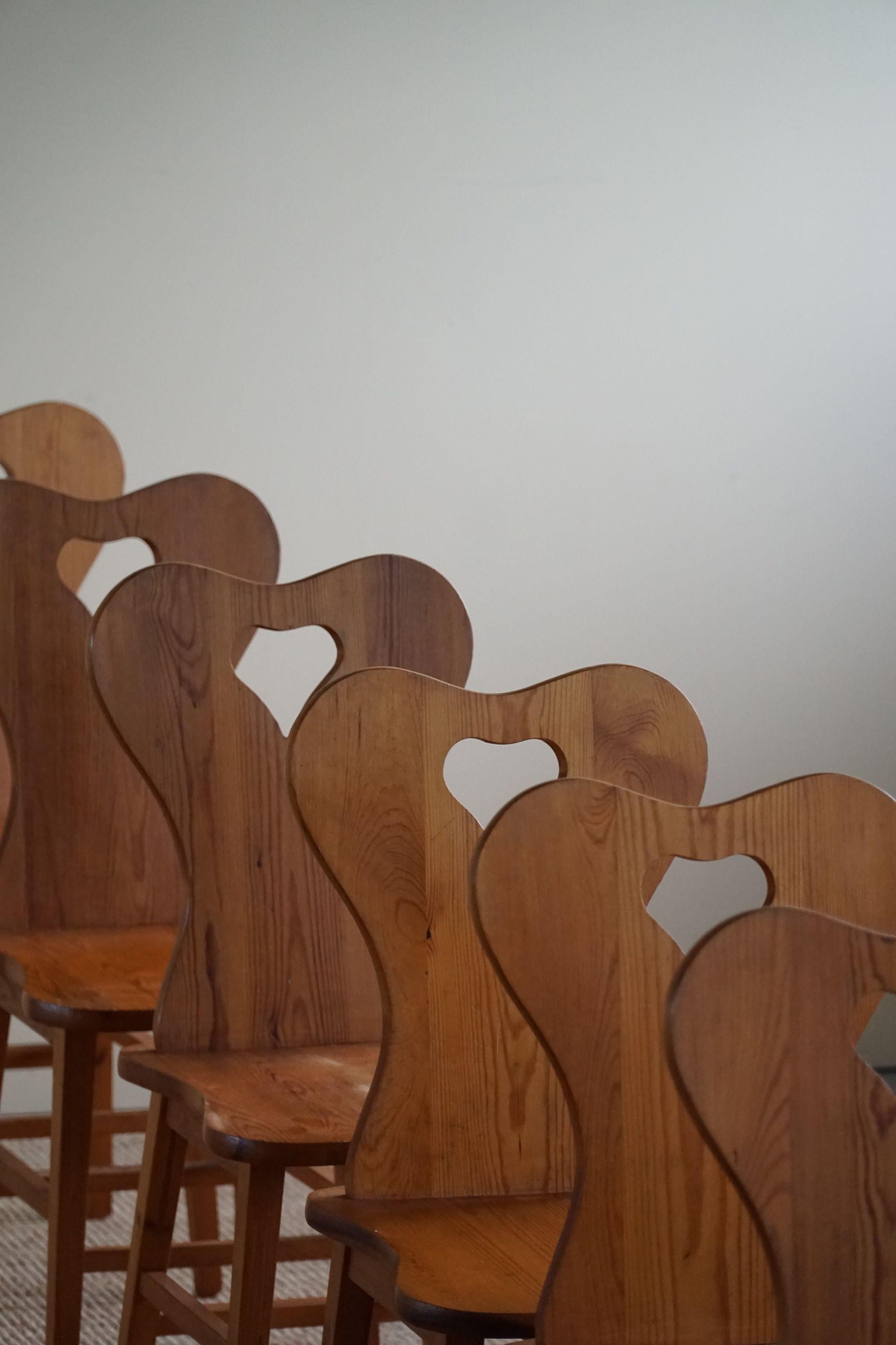 Set of 6 Danish Heart Chairs in Solid Pine, Made in 1950s 2