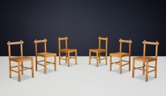 Set of 6 Primitive Rustic Beech Dining Chairs, France, 1950s