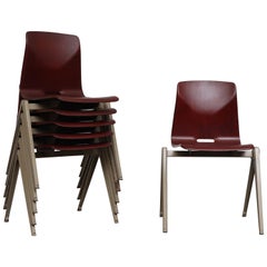 Set of 6 Prouve Style Industrial Stacking Chairs