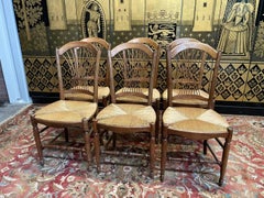 Lot de 6 chaises provençales à assise en jonc