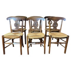 Set of 6 Provençal rush-seated rustic chairs