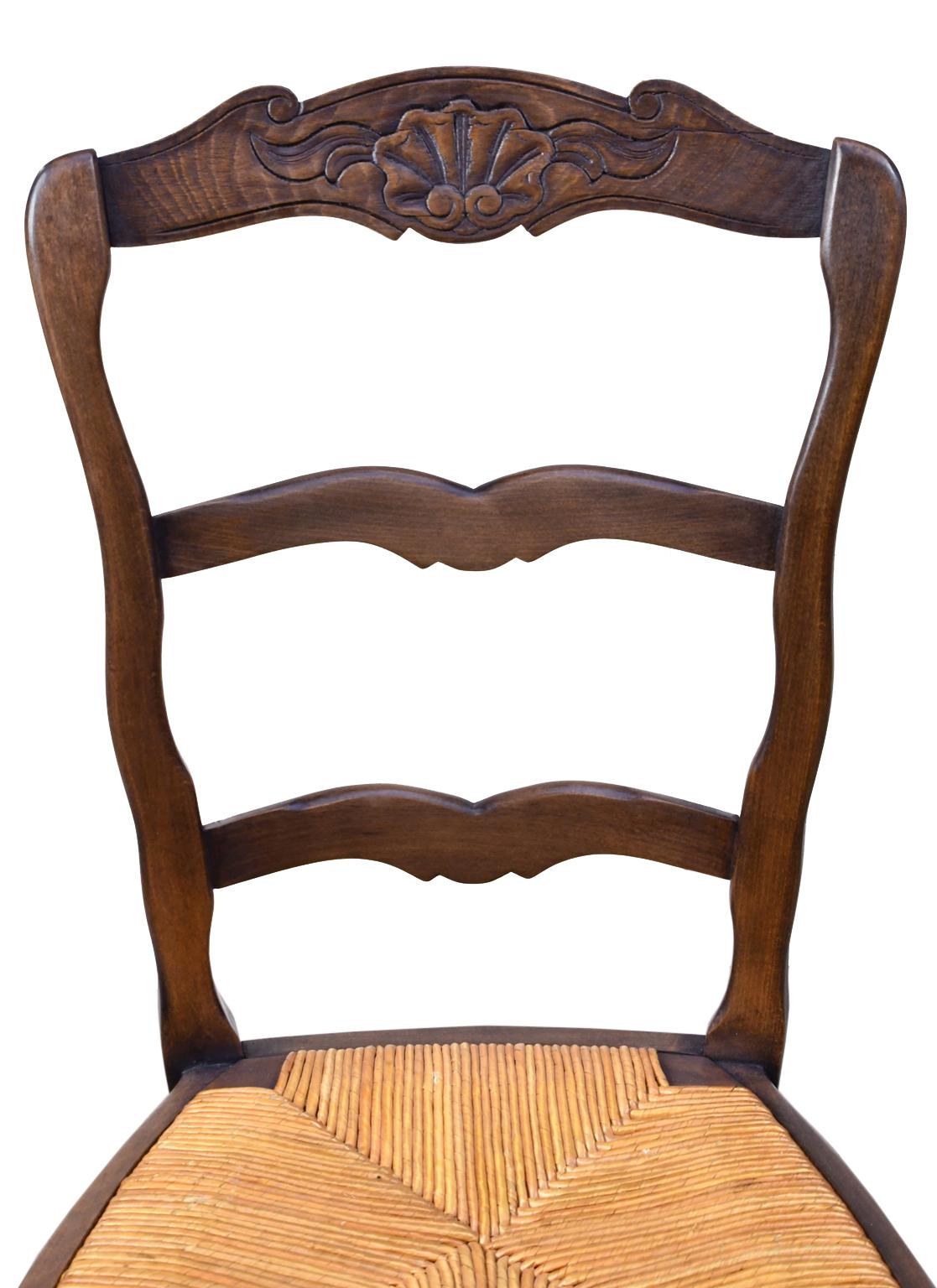 Set of 6 Provincial French Ladder Back Chairs, in Walnut Finish, circa 1900-1920 3