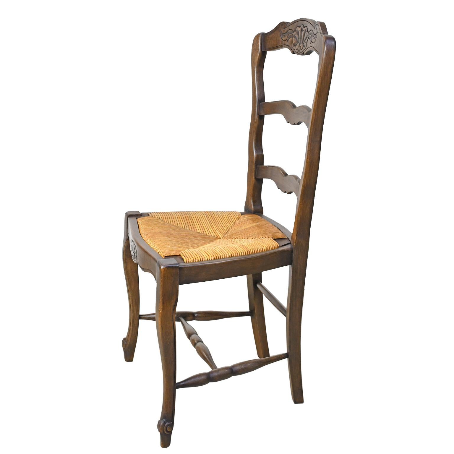 French Provincial Set of 6 Provincial French Ladder Back Chairs, in Walnut Finish, circa 1900-1920