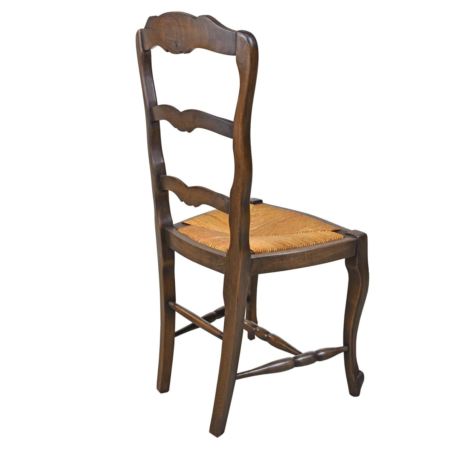 Rush Set of 6 Provincial French Ladder Back Chairs, in Walnut Finish, circa 1900-1920