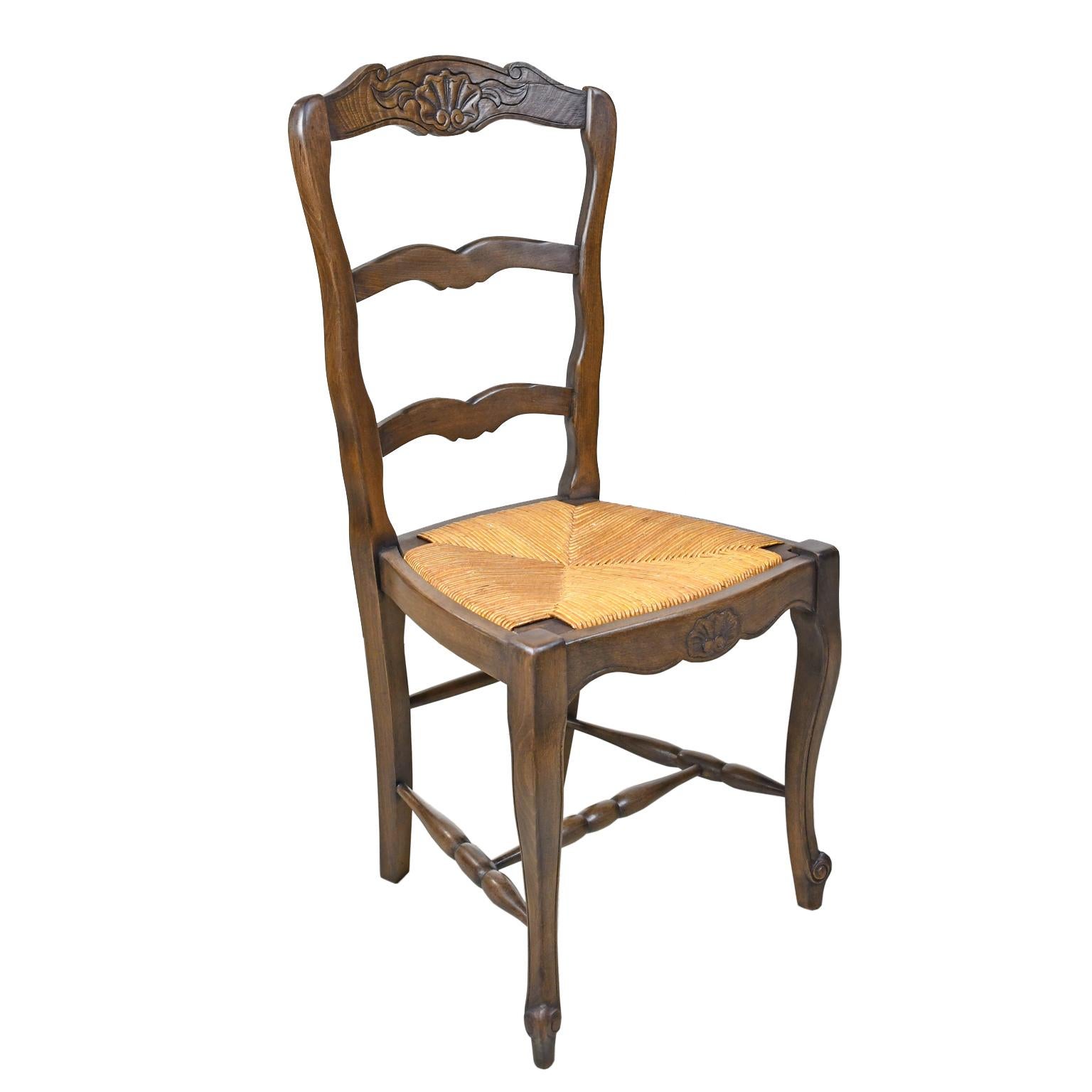 Set of 6 Provincial French Ladder Back Chairs, in Walnut Finish, circa 1900-1920 1