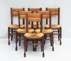 Set of 6 Provincial French Woven Rush Chairs C1950s