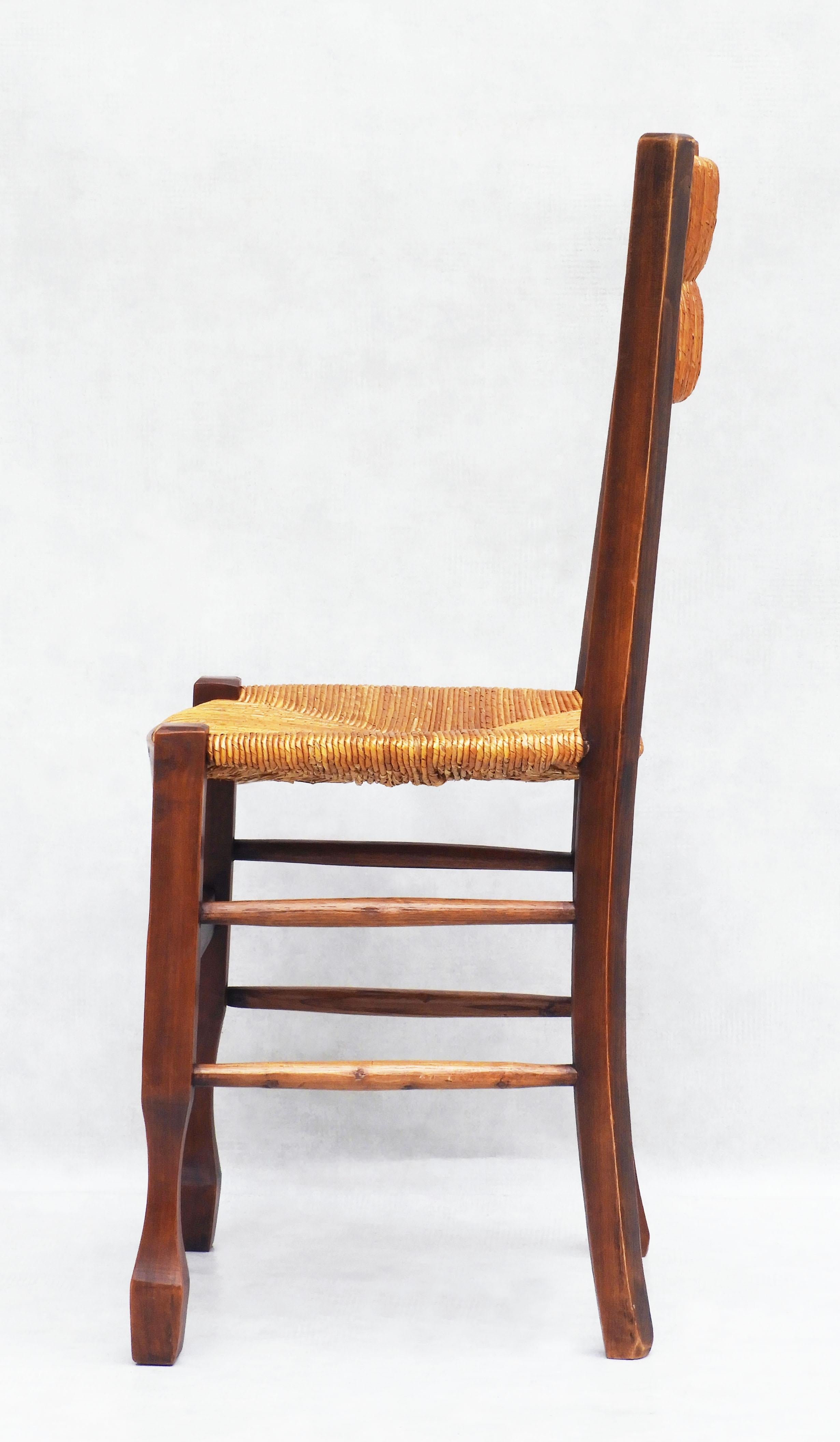 Conjunto de 6 sillas provinciales francesas de junco tejido C1950s en Bueno estado para la venta en Trensacq, FR