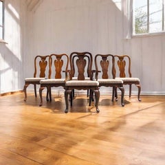 Set of 6 Queen Anne Style Dining Room Chairs, Two Armchair, 4 Side Chairs