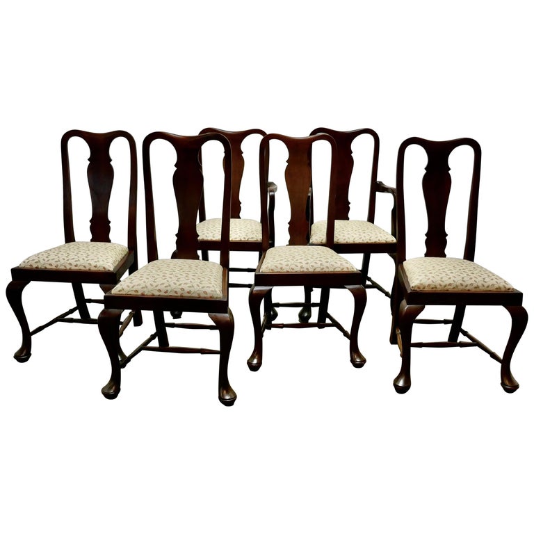 Set of 6 Queen Anne Style Mahogany Dining Chairs at 1stDibs queen