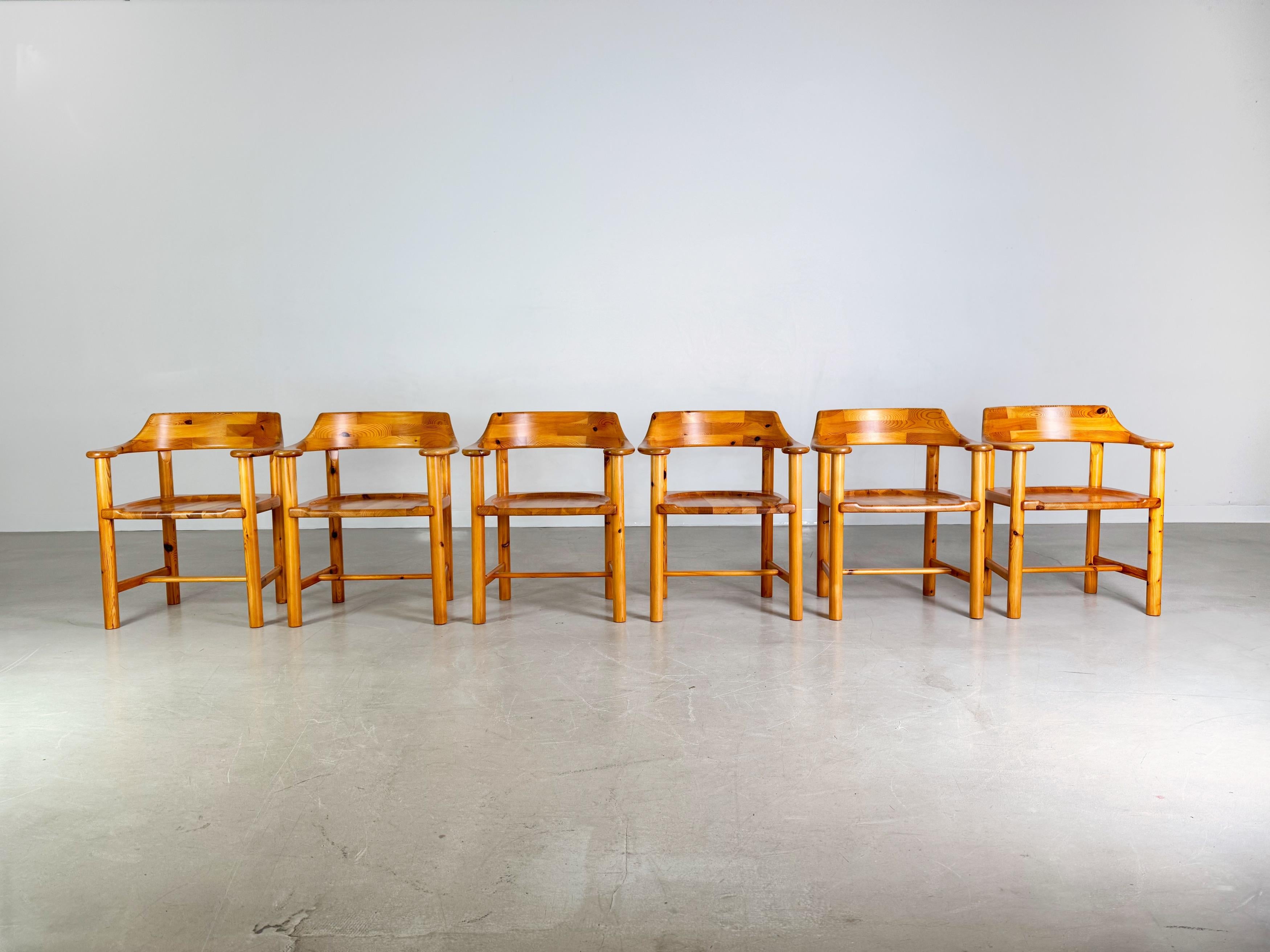 Mid-Century Modern Set of 6 Rainer Daumiller armchairs vintage chair pine For Sale