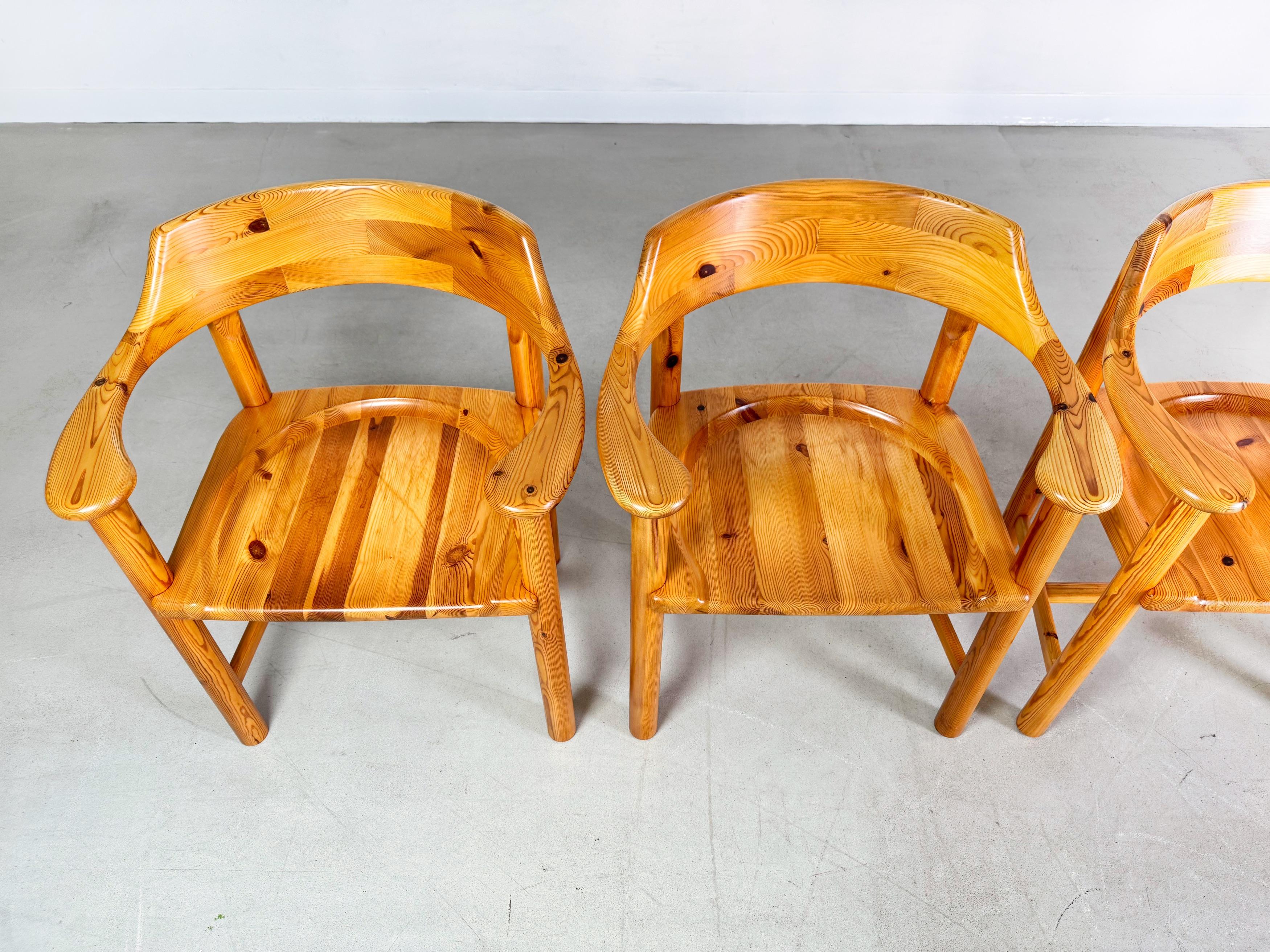 Lacquered Set of 6 Rainer Daumiller armchairs vintage chair pine For Sale