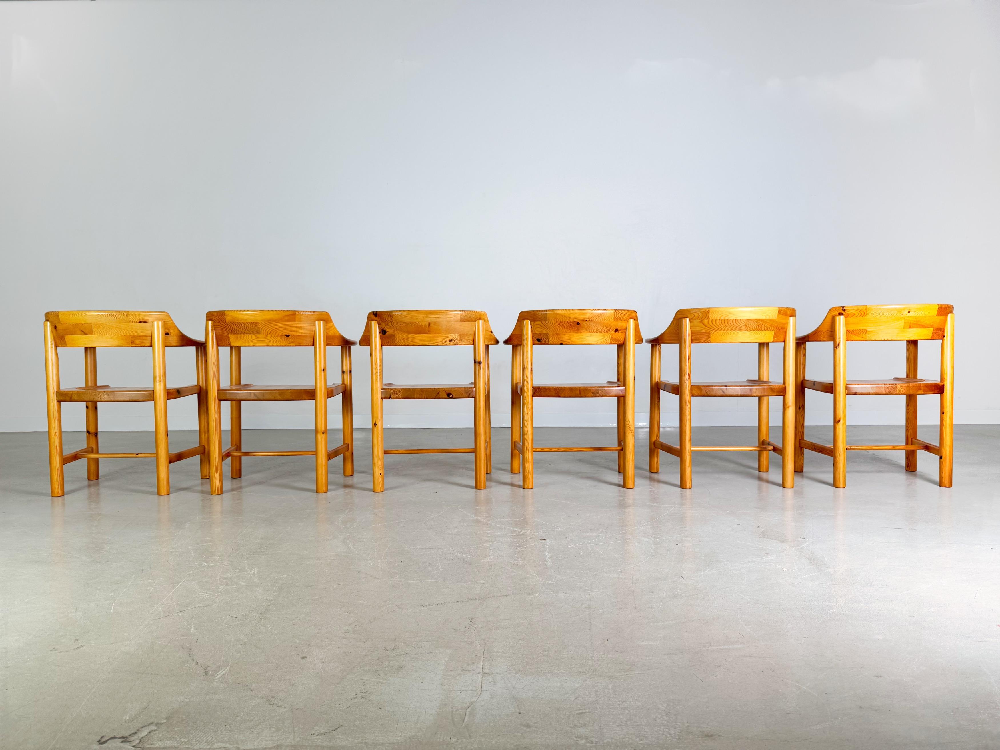 Pine Set of 6 Rainer Daumiller armchairs vintage chair pine For Sale