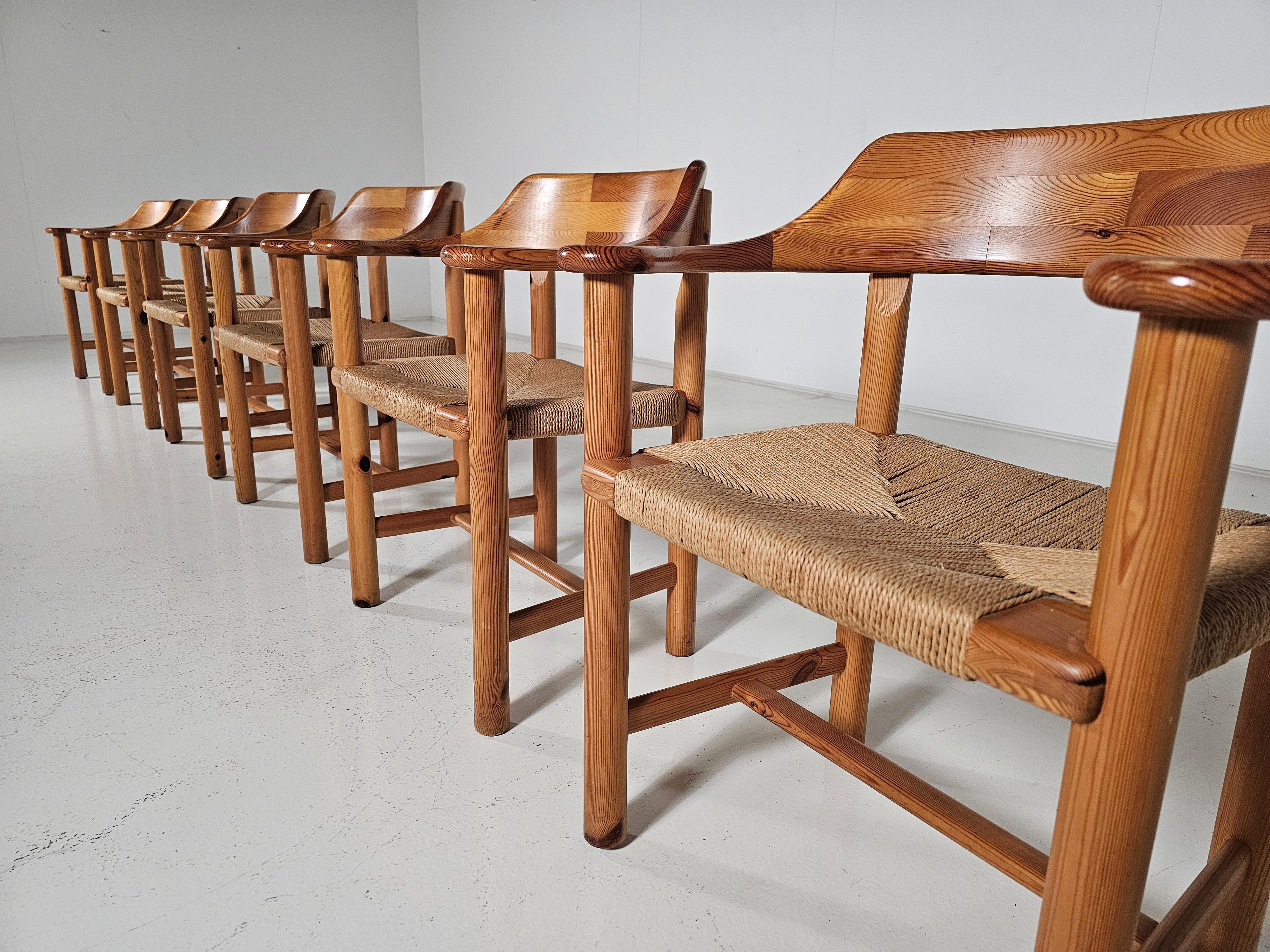 Set of 6 Rainer Daumiller Dining Chairs in Pine and Papercord, 1970s For Sale 5