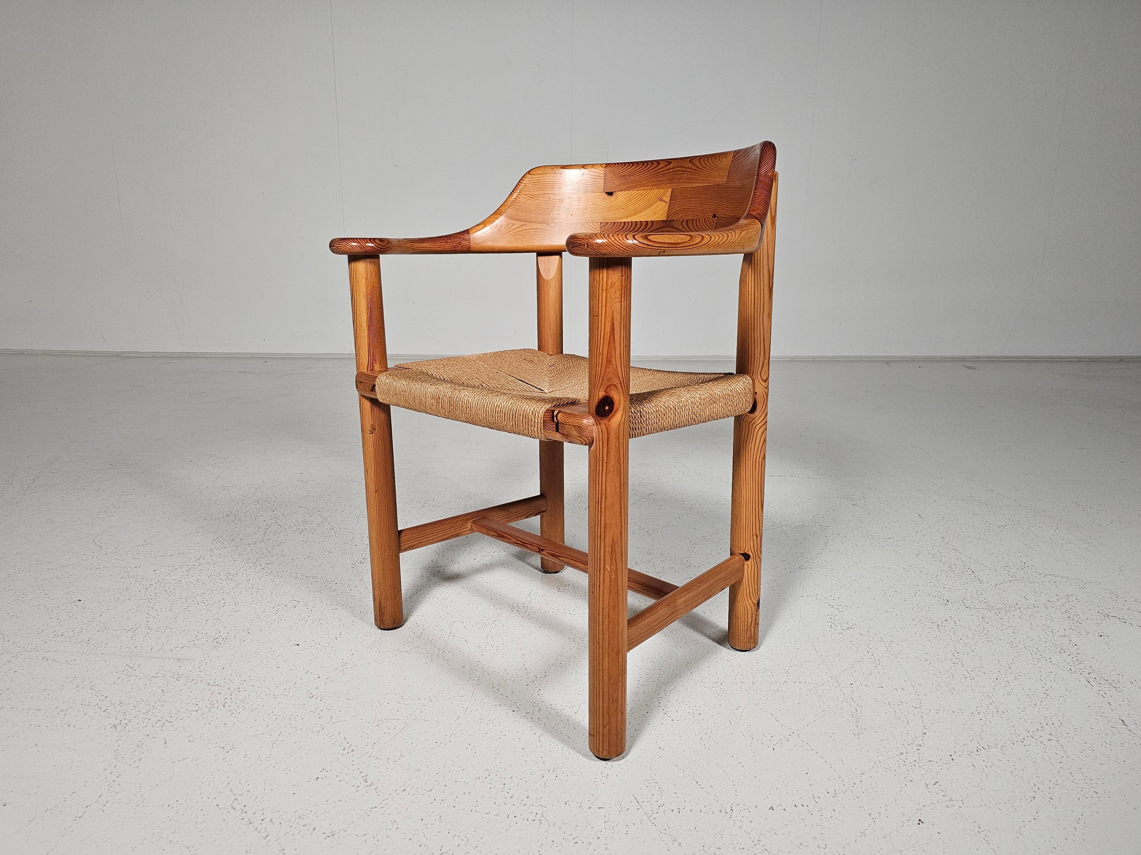 Set of 6 Rainer Daumiller Dining Chairs in Pine and Papercord, 1970s For Sale 7