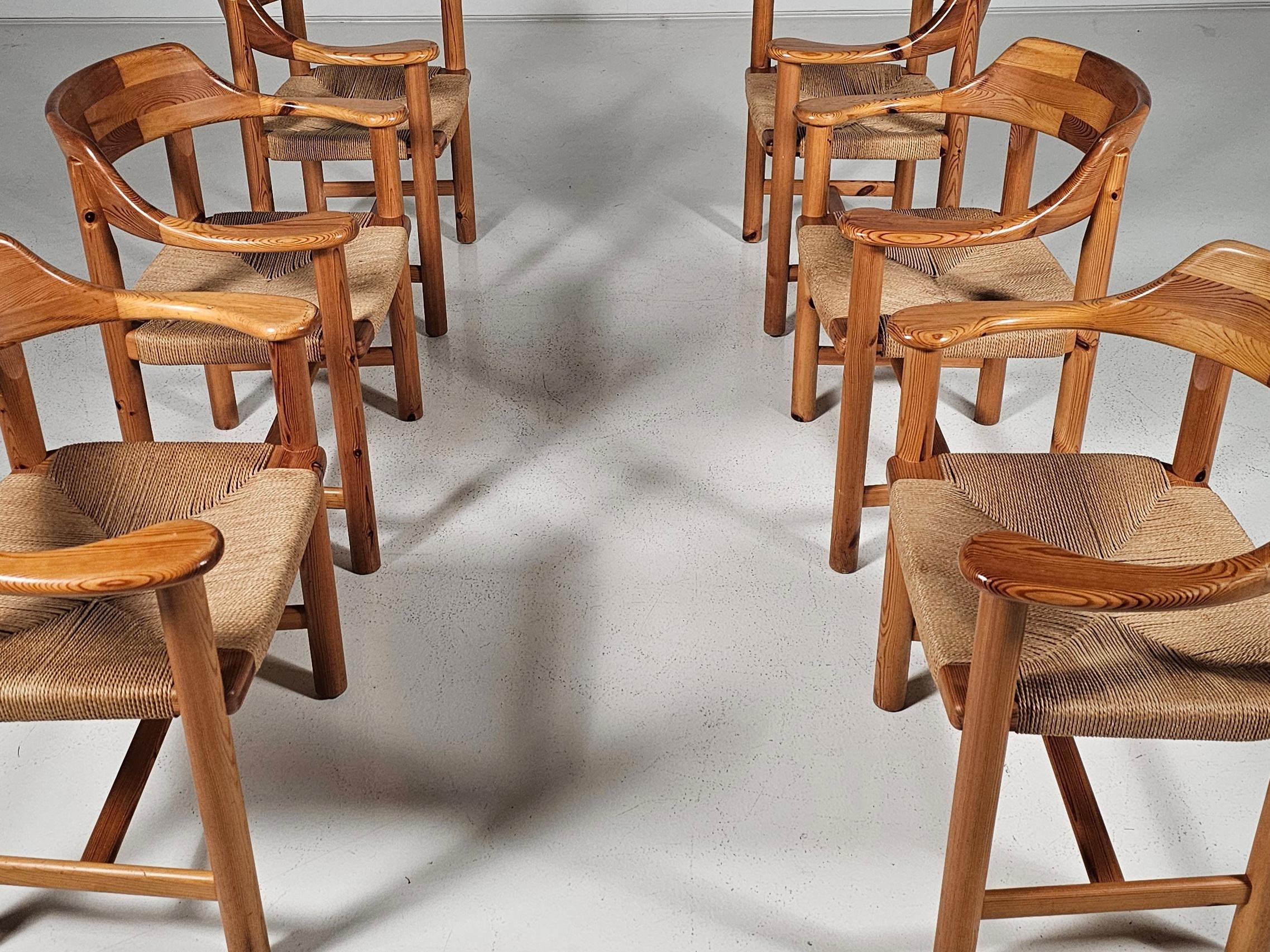 Set of 6 Rainer Daumiller Dining Chairs in Pine and Papercord, 1970s For Sale 1