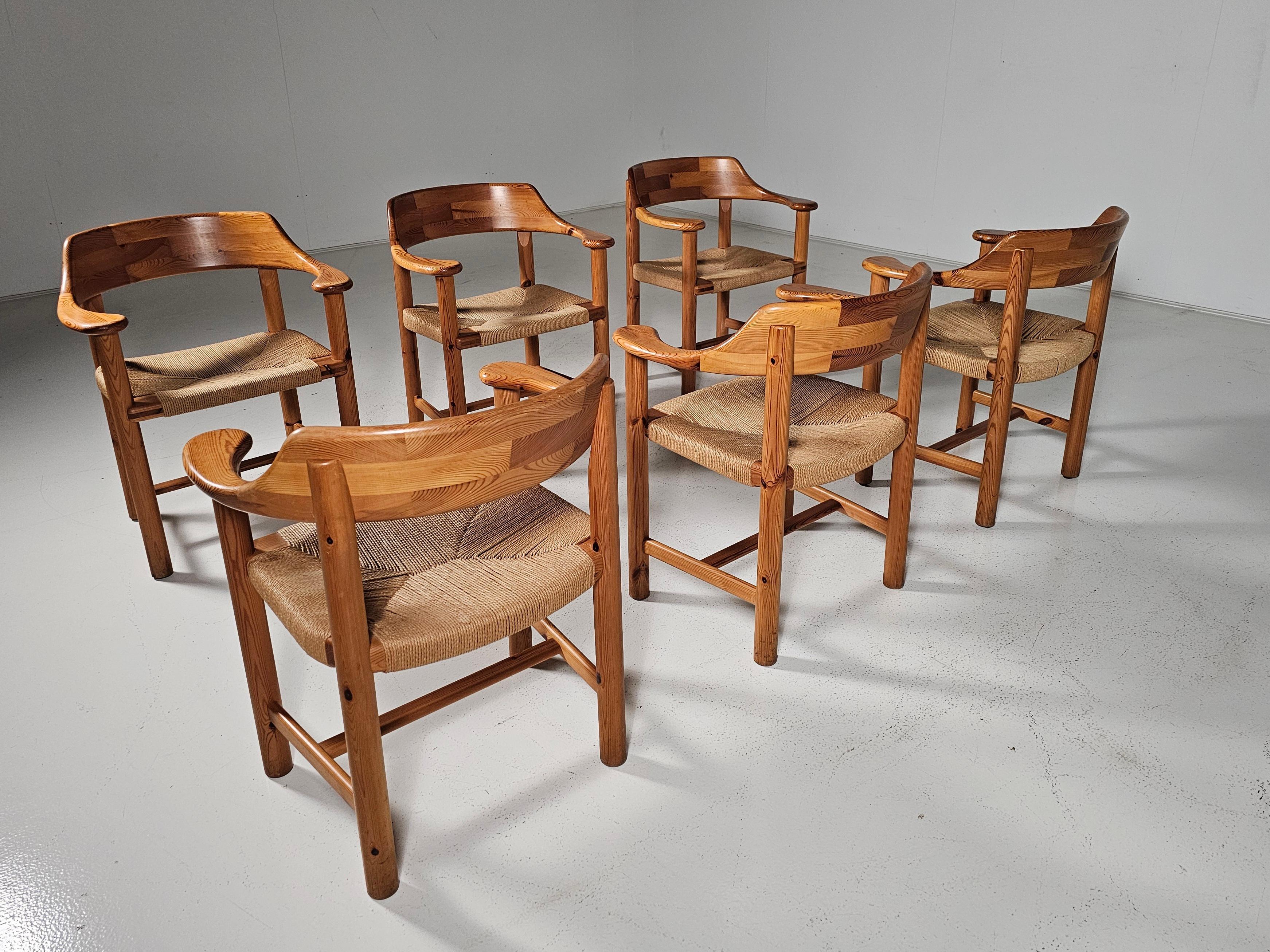 Set of 6 Rainer Daumiller Dining Chairs in Pine and Papercord, 1970s For Sale 2