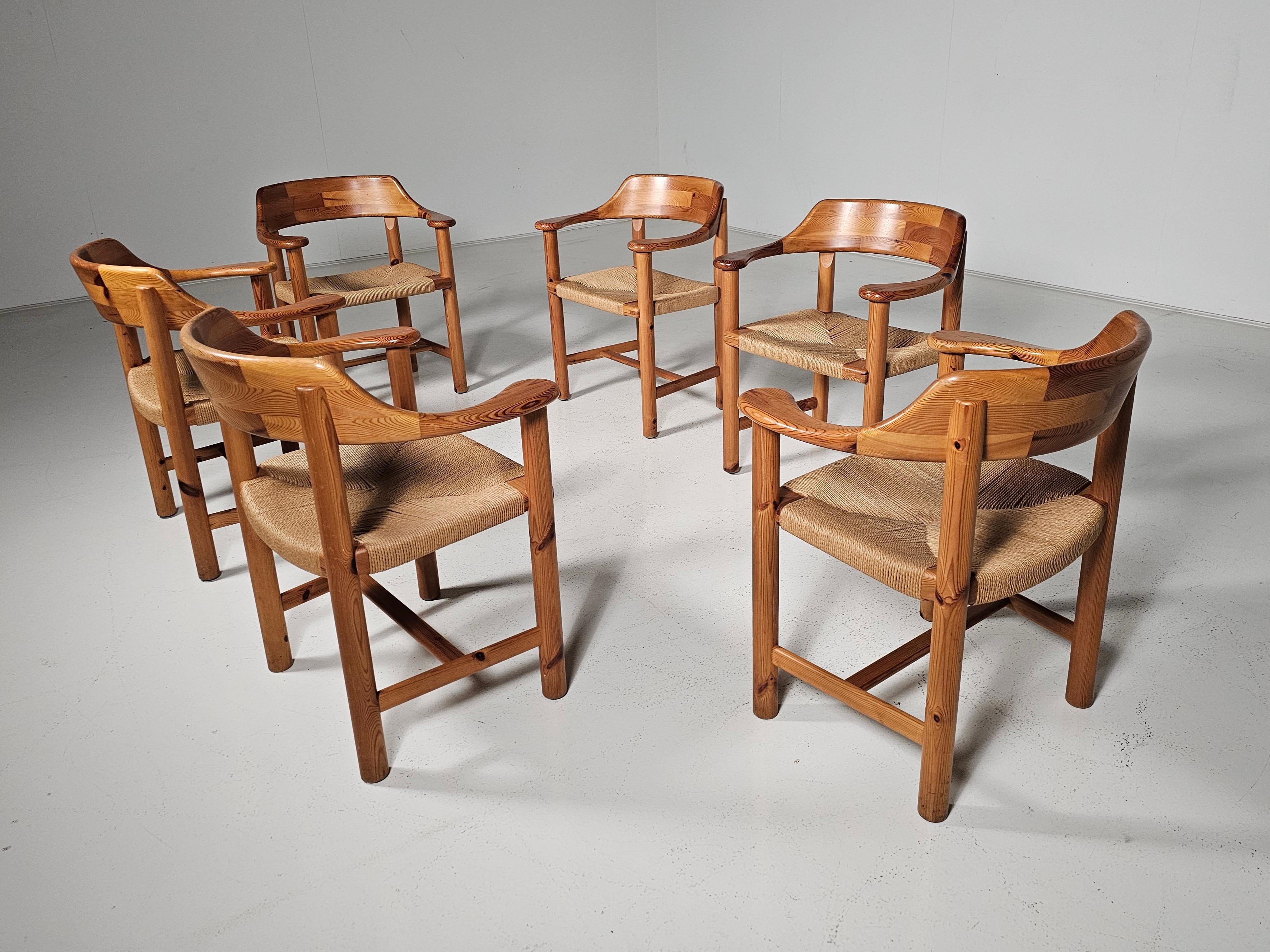 Set of 6 Rainer Daumiller Dining Chairs in Pine and Papercord, 1970s For Sale 3