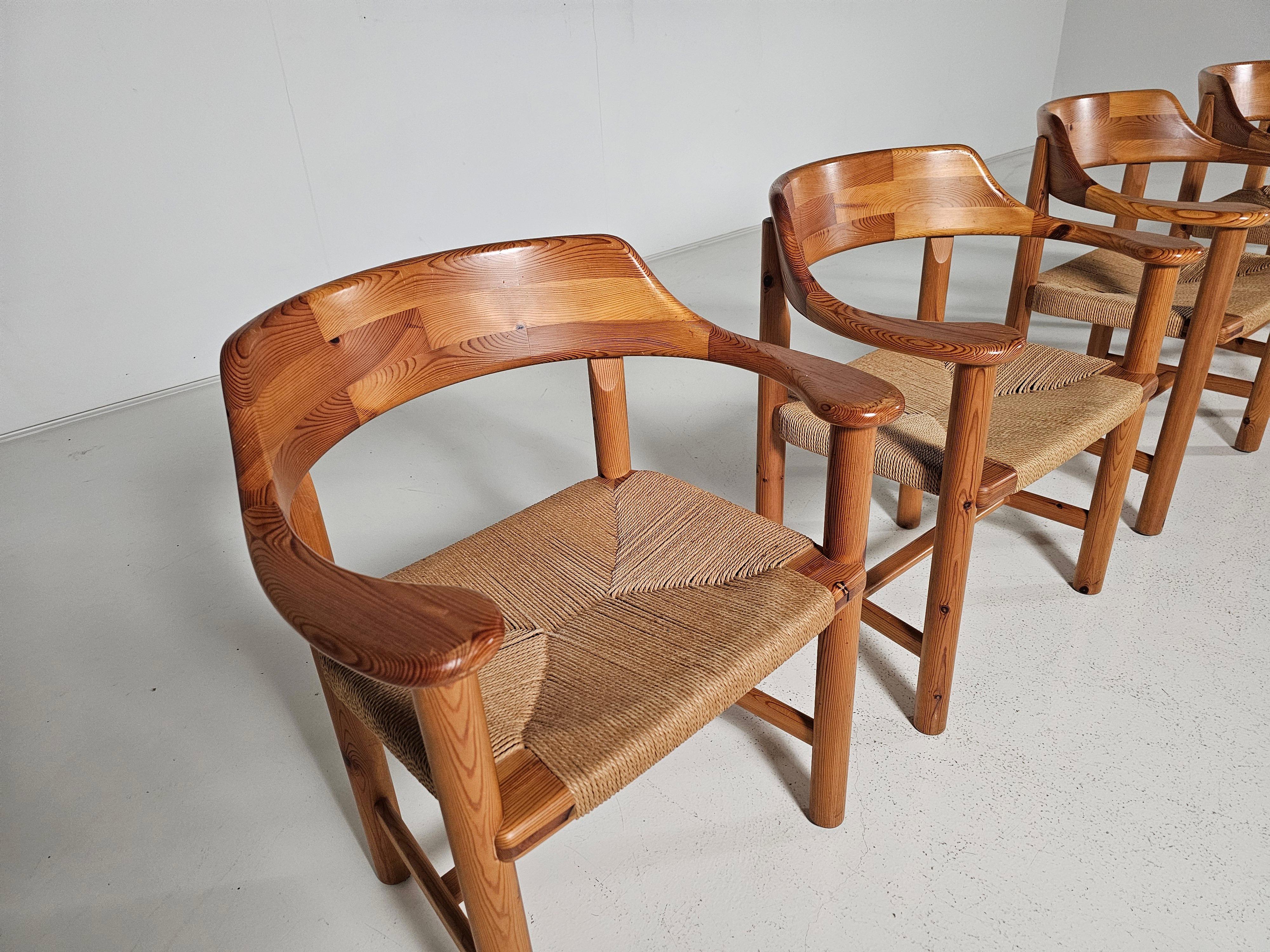 Set of 6 Rainer Daumiller Dining Chairs in Pine and Papercord, 1970s For Sale 4