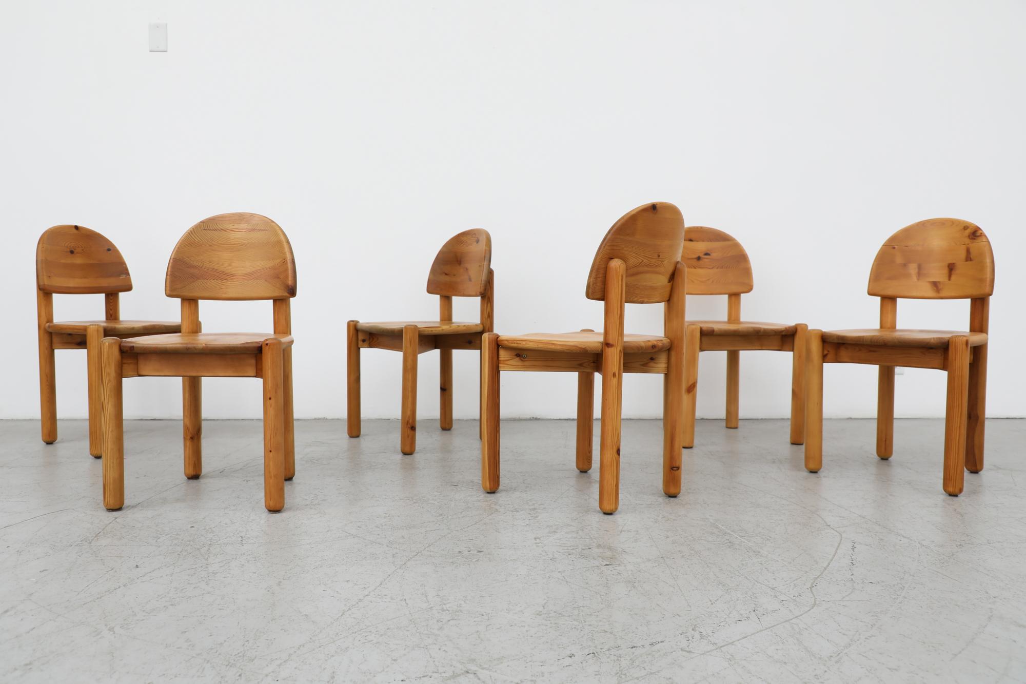 Mid-Century Modern Set of 6 Rainer Daumiller Pine Half Moon Dining Chairs