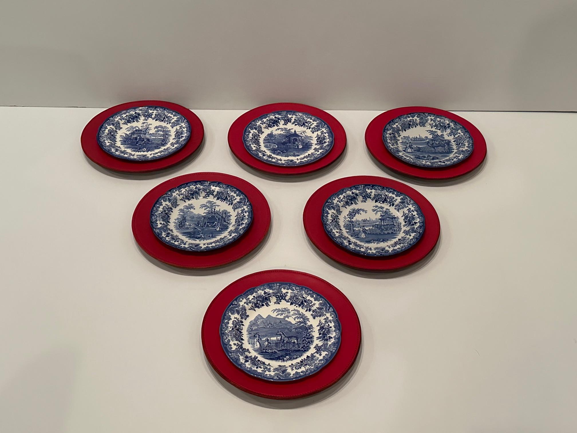 Set of 6 Ralph Lauren Leather Wrapped Charger Plates 2