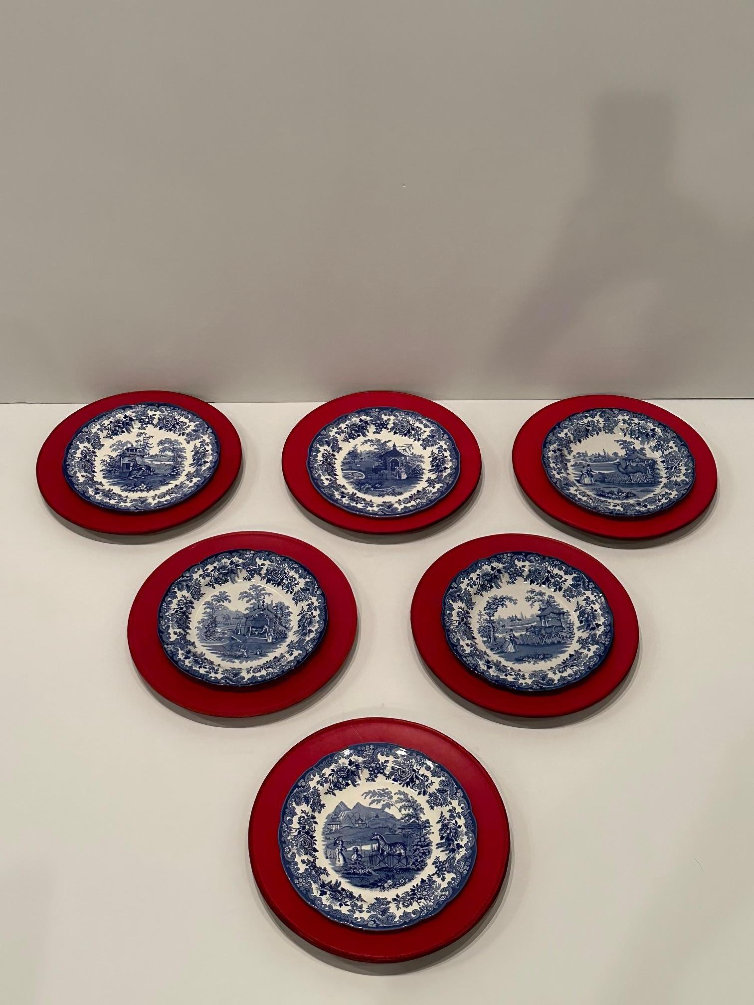 Set of 6 Ralph Lauren Leather Wrapped Charger Plates 3