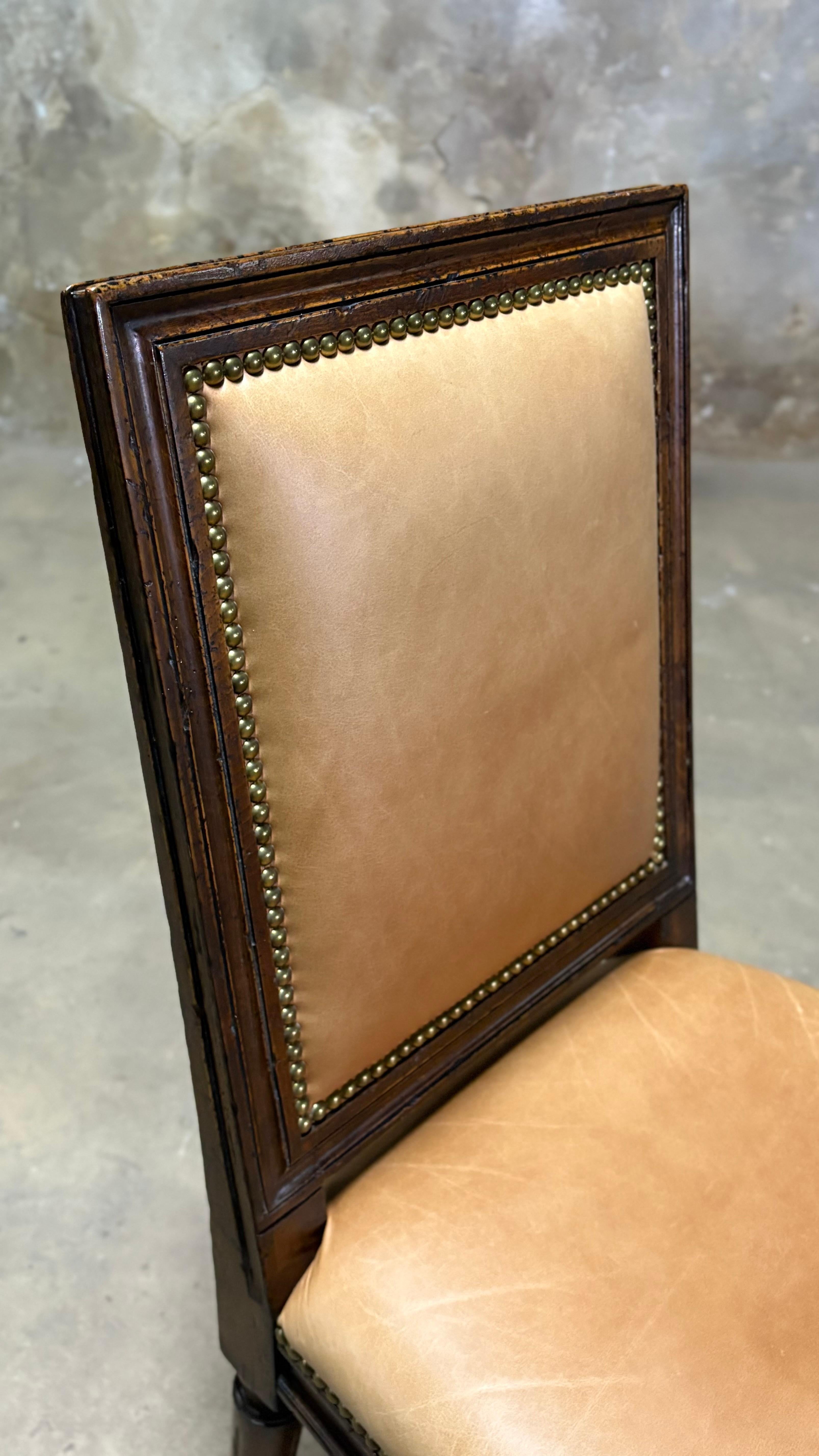 American Set of 6 Ralph Lauren Louis XVI Leather Dining Chairs For Sale