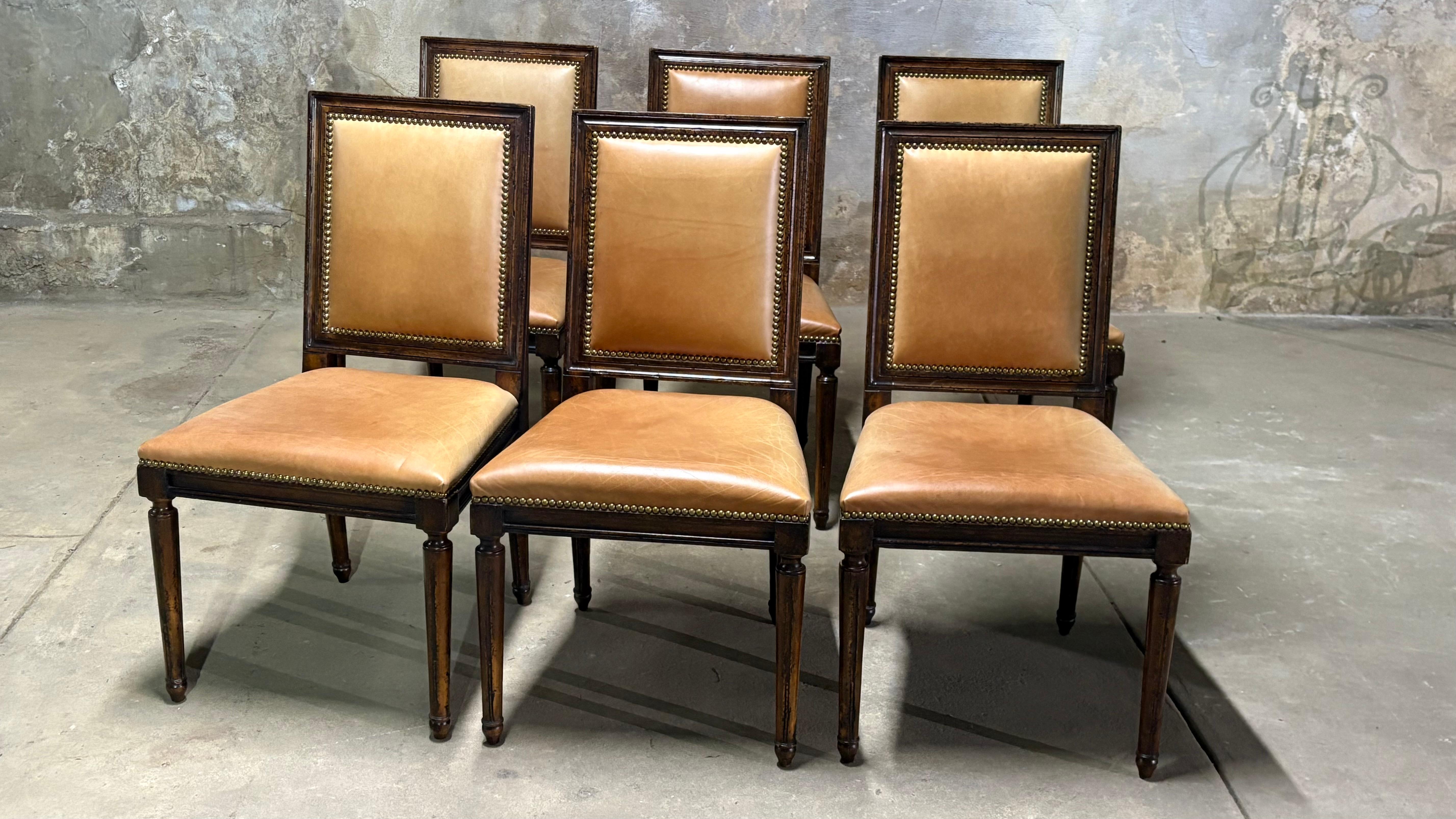 Set of 6 Ralph Lauren Louis XVI Leather Dining Chairs For Sale 2