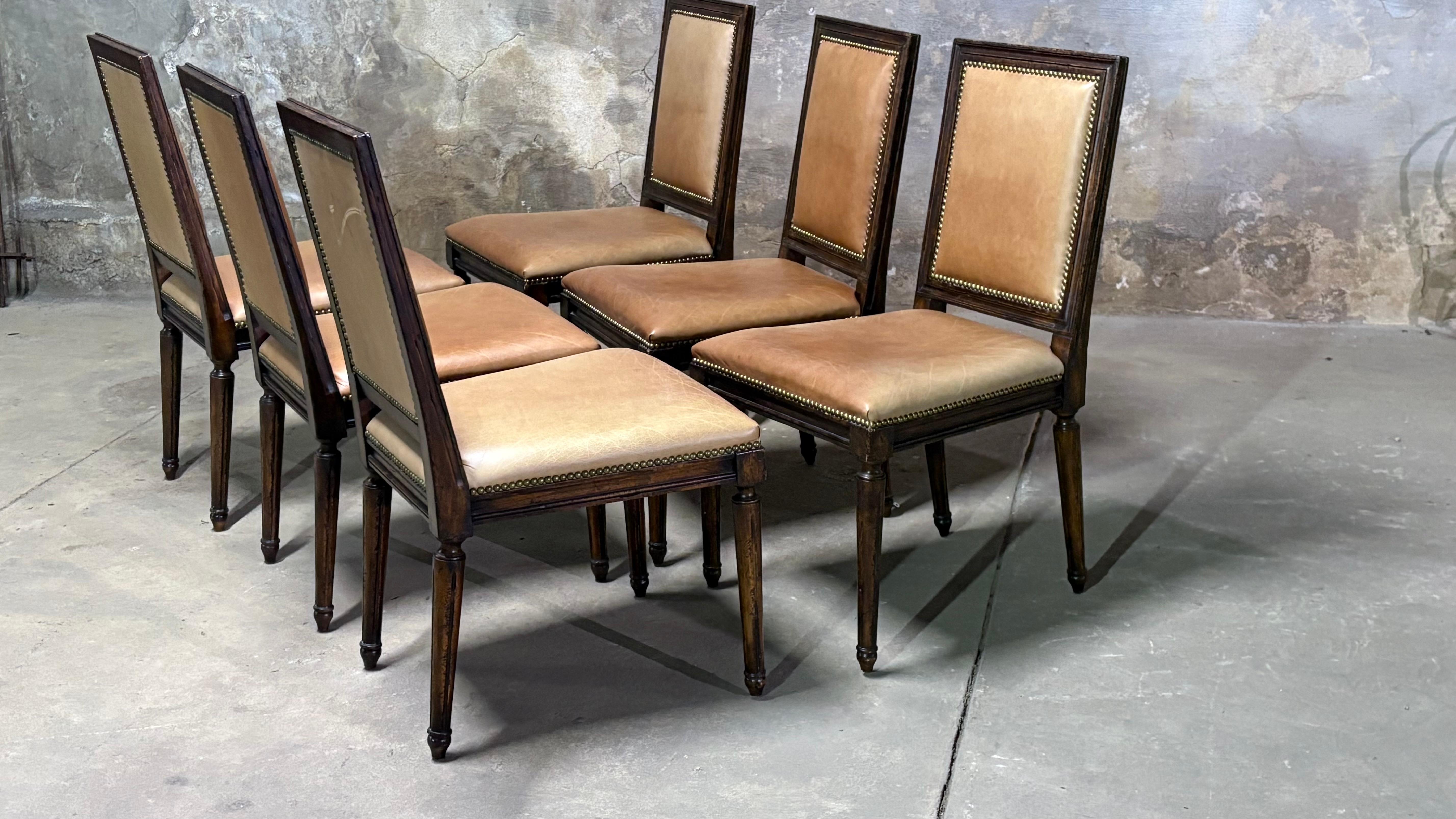 Set of 6 Ralph Lauren Louis XVI Leather Dining Chairs For Sale 4