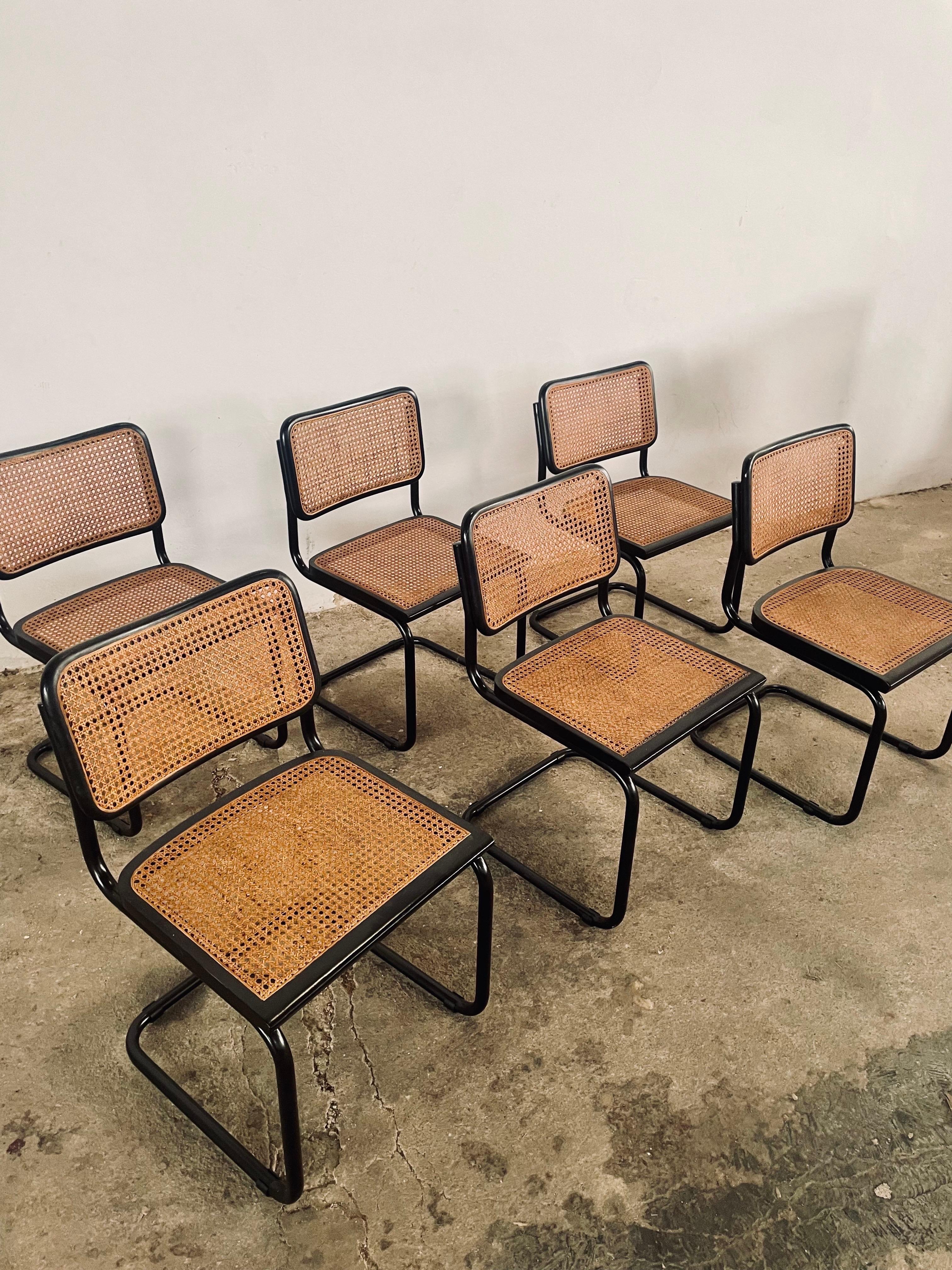 Sedie Marcel Breuer Cesca in nero lucido - Set di 6 icone della tavola italiana, anni '70 in vendita 5