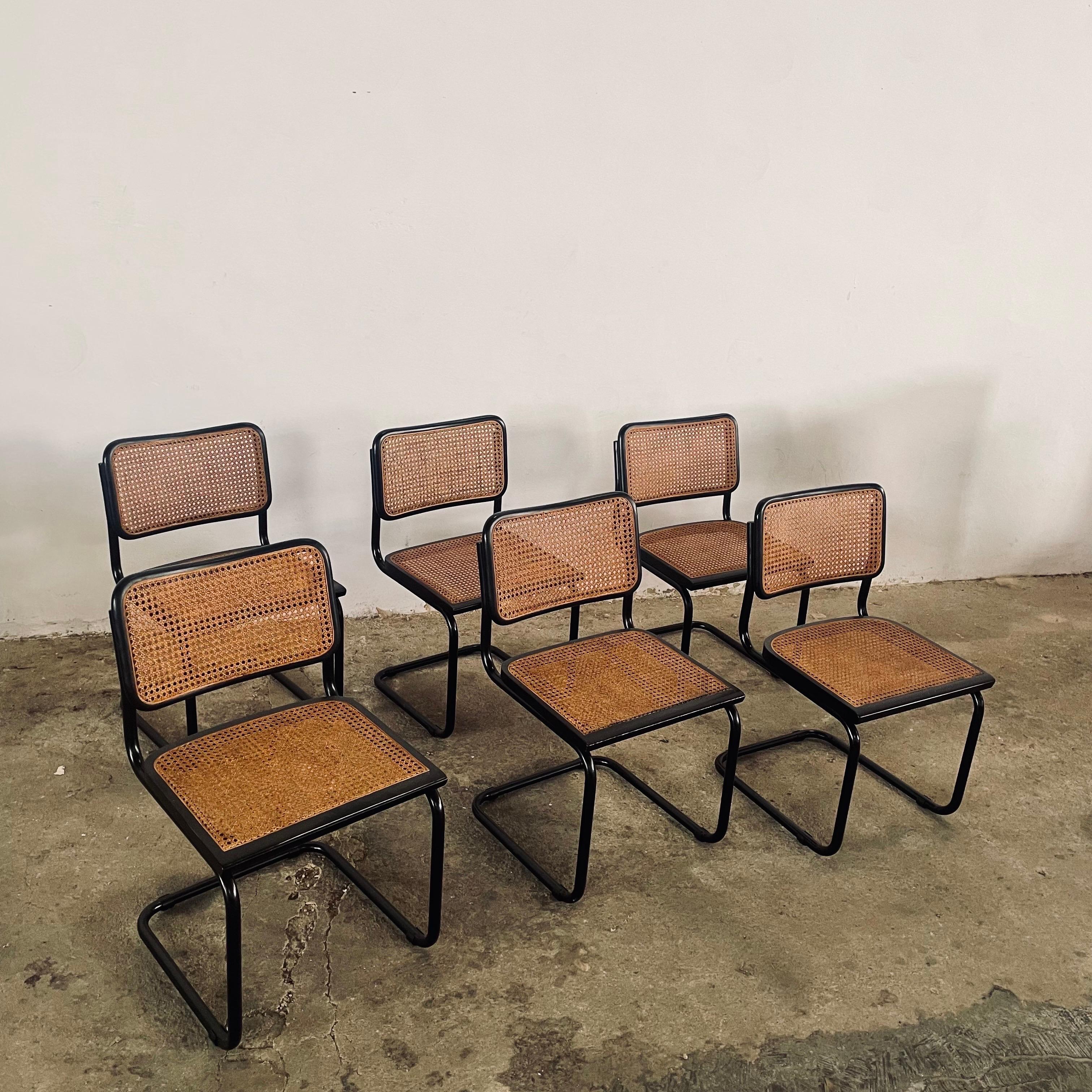 Sedie Marcel Breuer Cesca in nero lucido - Set di 6 icone della tavola italiana, anni '70 in vendita 6