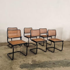 Marcel Breuer Cesca Chairs in Sleek Black - Set of 6 Italian Dining Icons, 1970s
