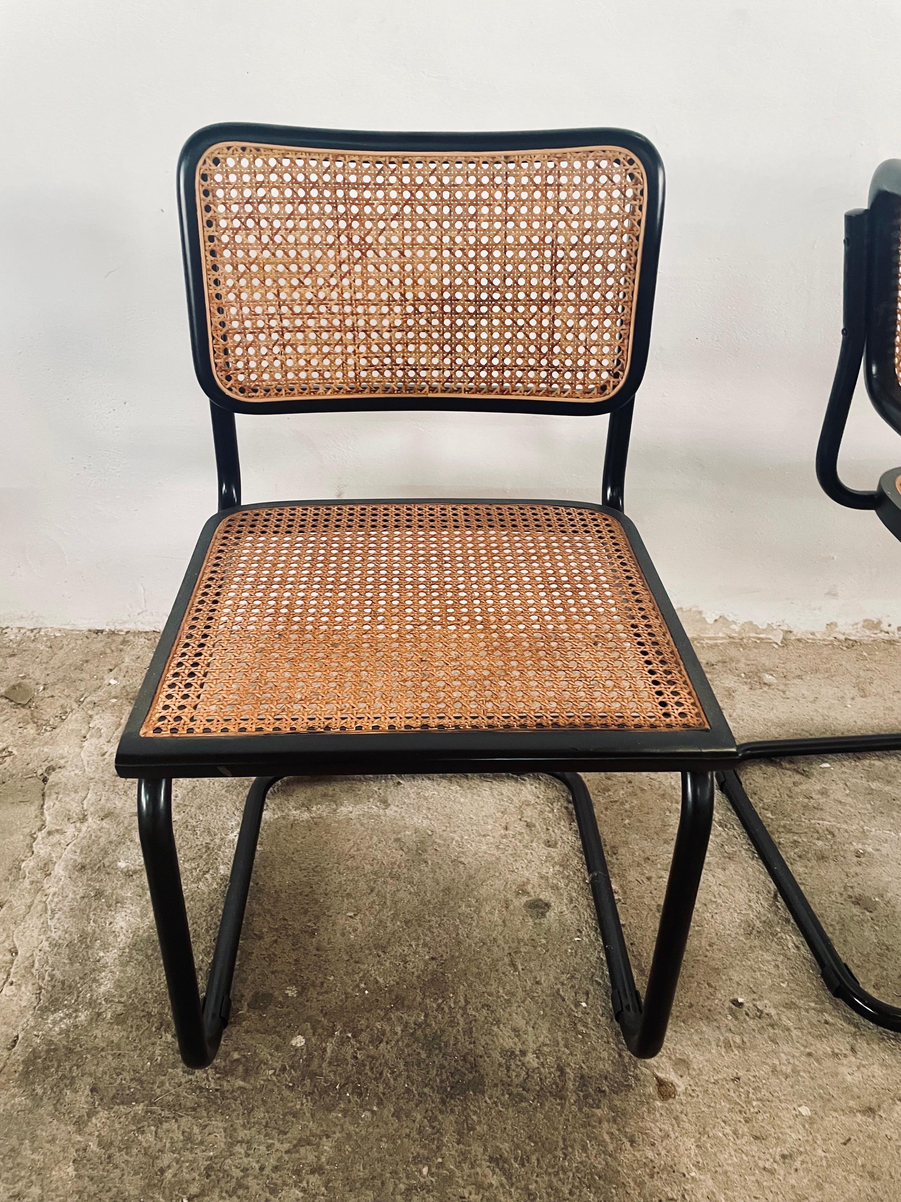 Sedie Marcel Breuer Cesca in nero lucido - Set di 6 icone della tavola italiana, anni '70 In condizioni buone in vendita a PEGO, Alicante