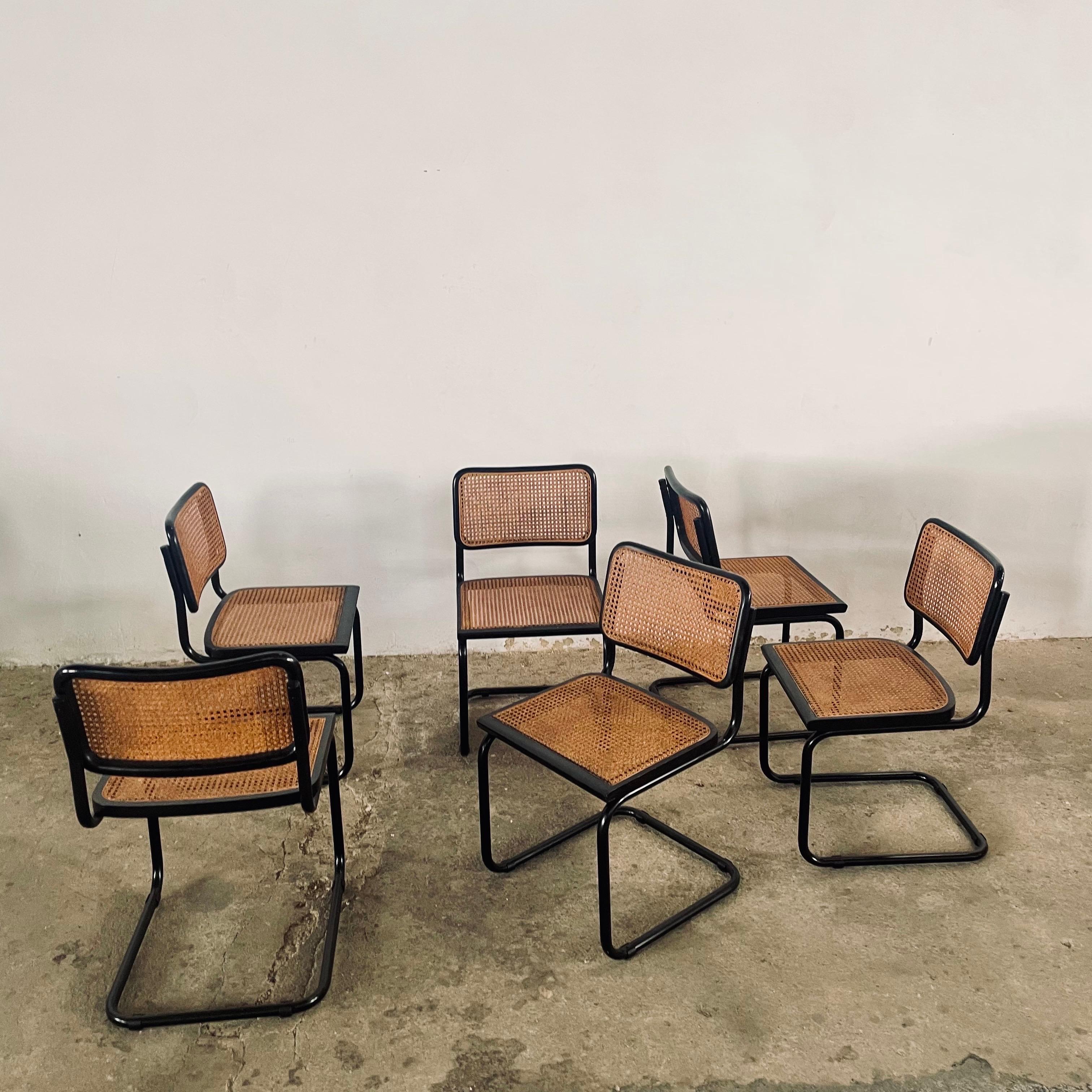 Sedie Marcel Breuer Cesca in nero lucido - Set di 6 icone della tavola italiana, anni '70 in vendita 1