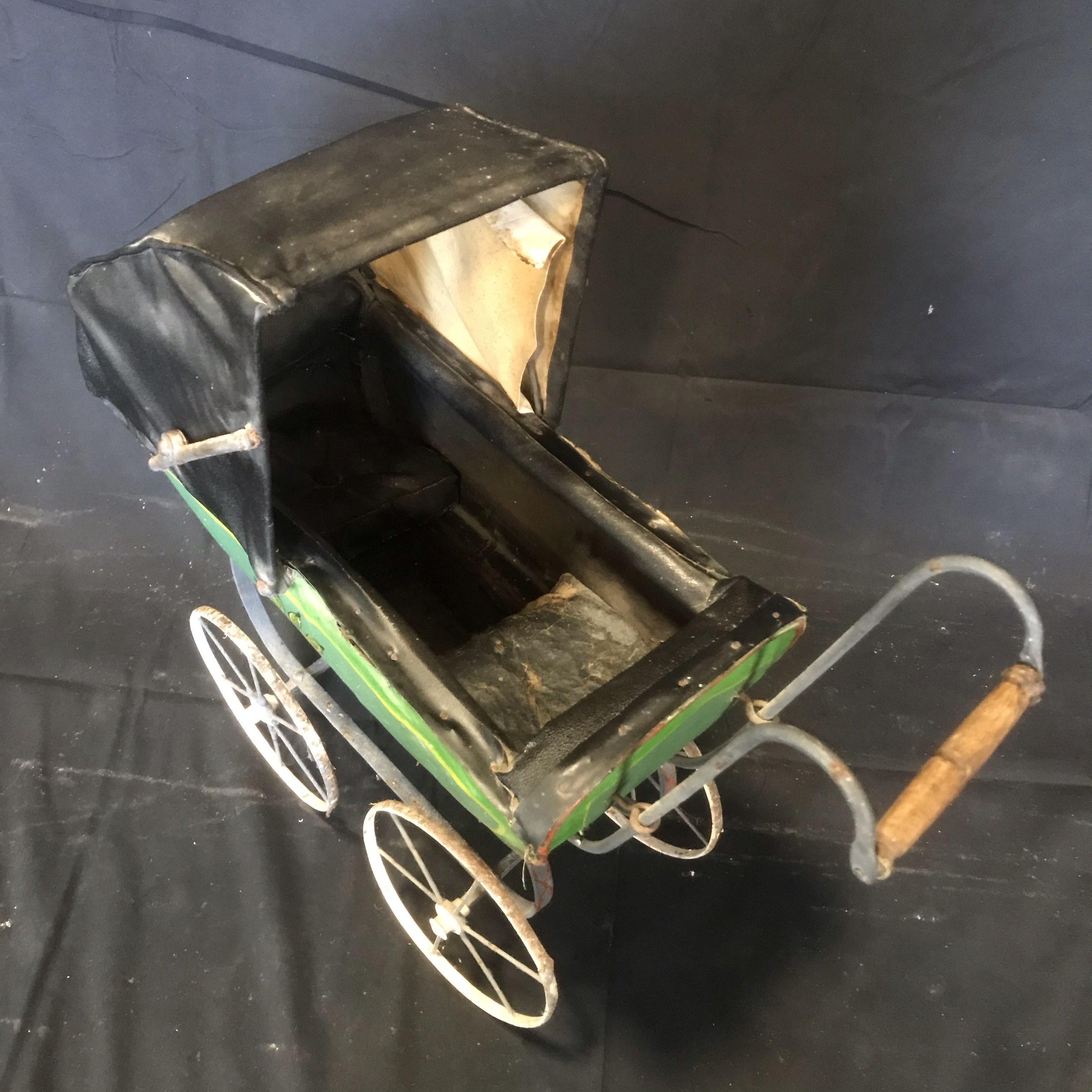 Bought in the south of France this set of antique doll carriages are an enchanting collection with wooden handles, original paint, and working wheels.
Measures: Largest 31.5 H, 14 W, 28.5 D
Smallest 21 H, 11 W, 21. 5 D.