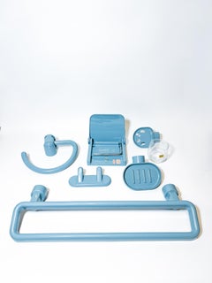 Set di 6 rari accessori da bagno vintage Allibert France, A Space Age Blue-Grey