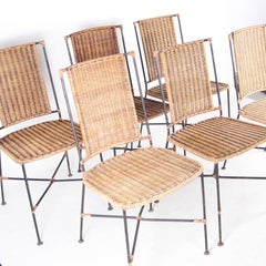 Set of 6 rattan and iron chairs