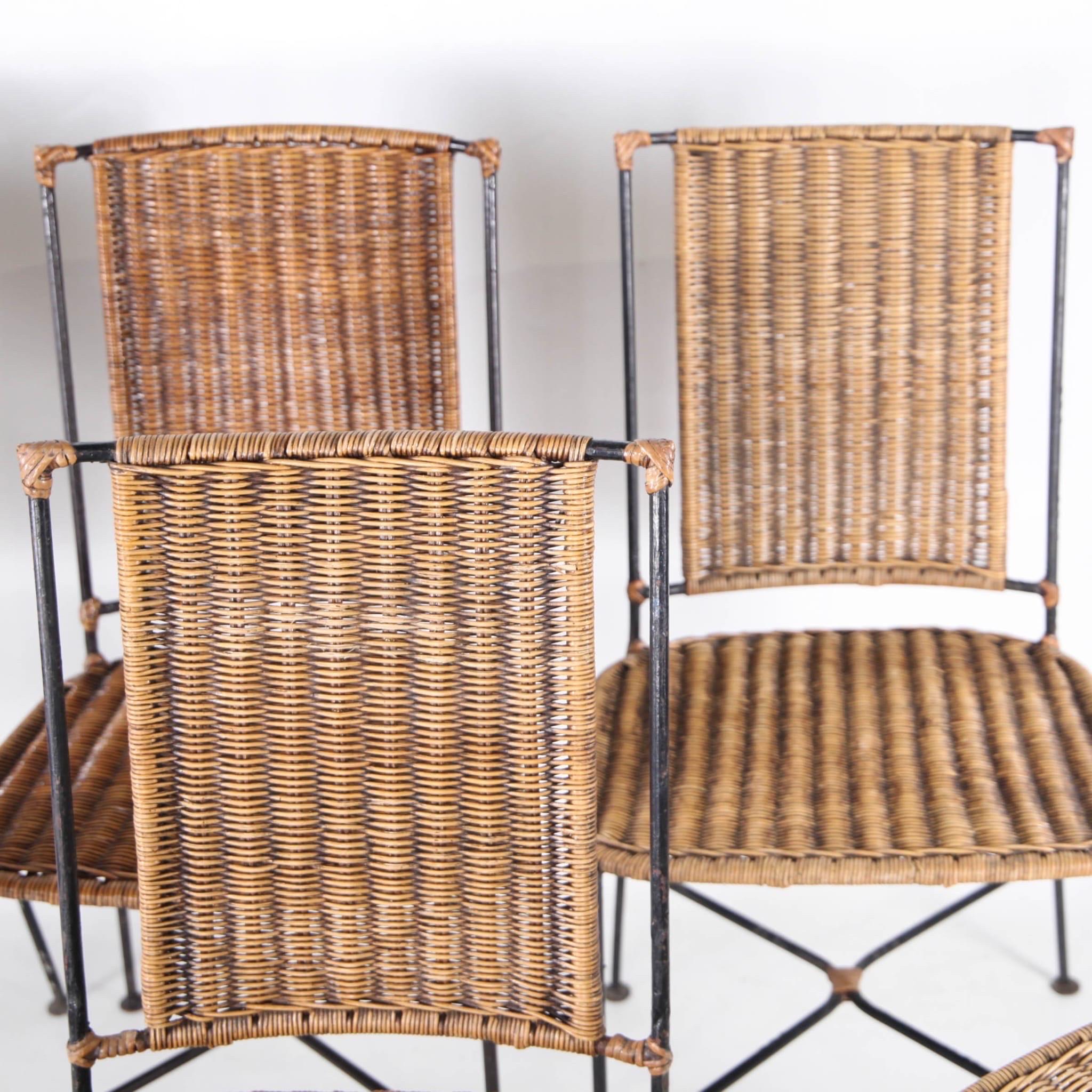 Fin du 20e siècle Ensemble de 6 chaises en rotin et en fer en vente