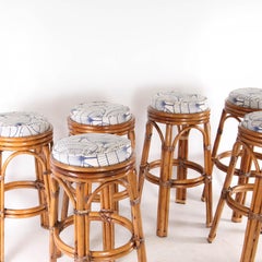Set of 6 rattan bar stools