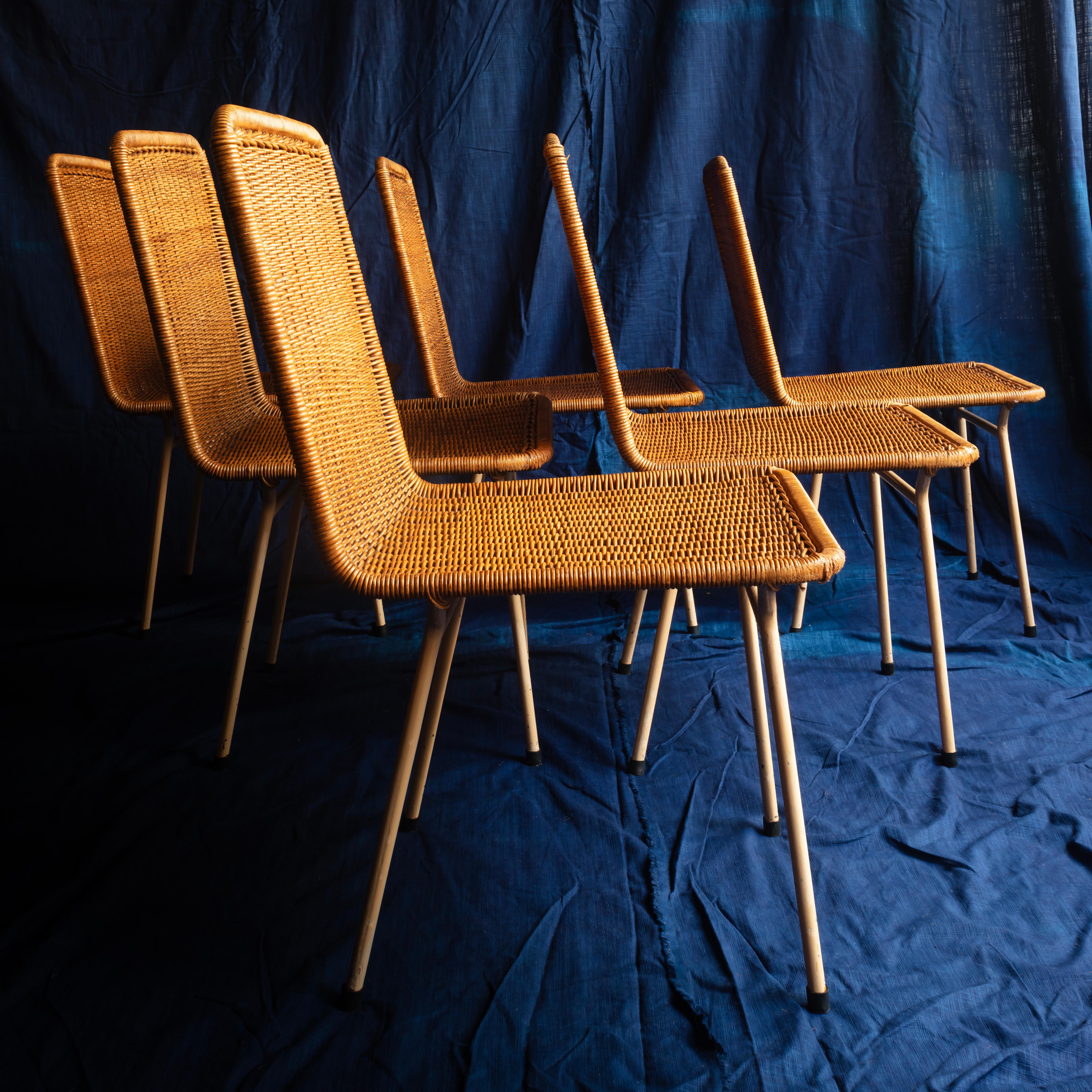 Set of 6 rattan chairs by Carlo Hauner, Brazilian, 1955 In Good Condition For Sale In London, GB