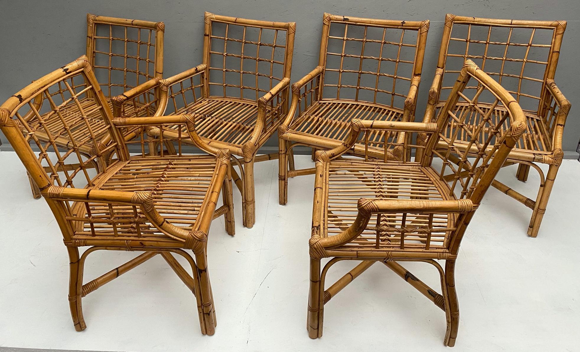 Set of 6 rattan chairs.